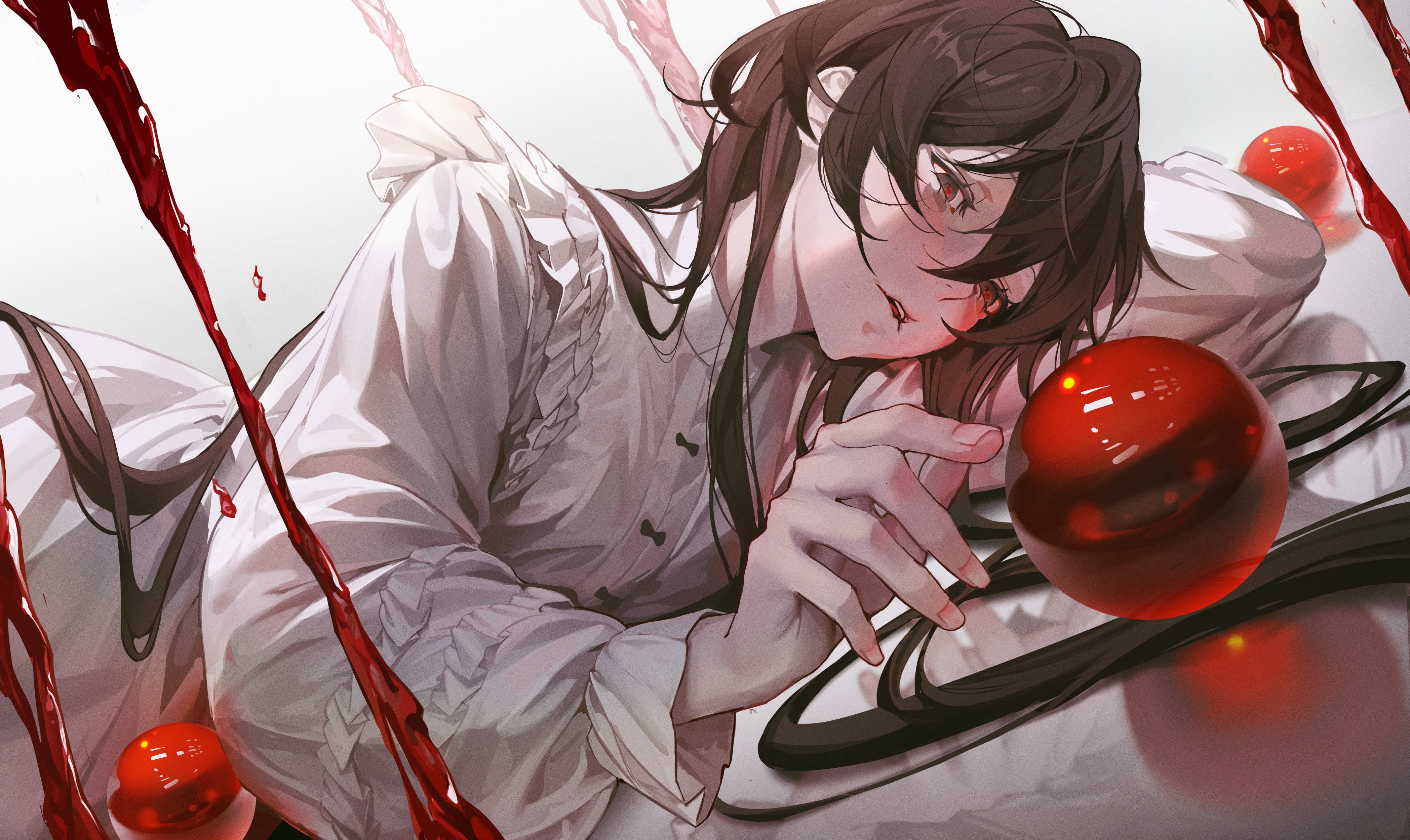 Girl Lying Down with Red Spheres HD Wallpaper