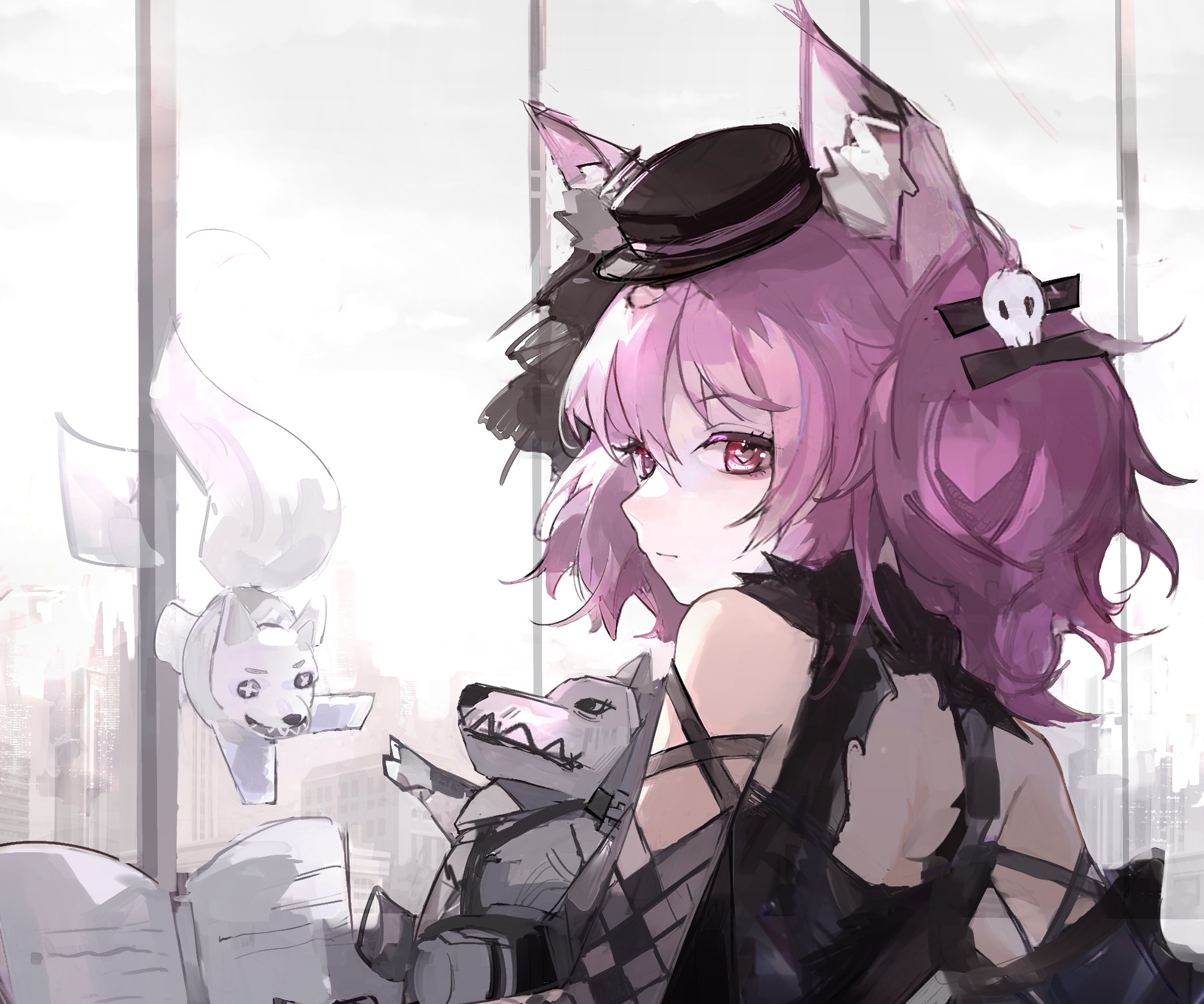 Shamare from Arknights with wolf toys HD Wallpaper