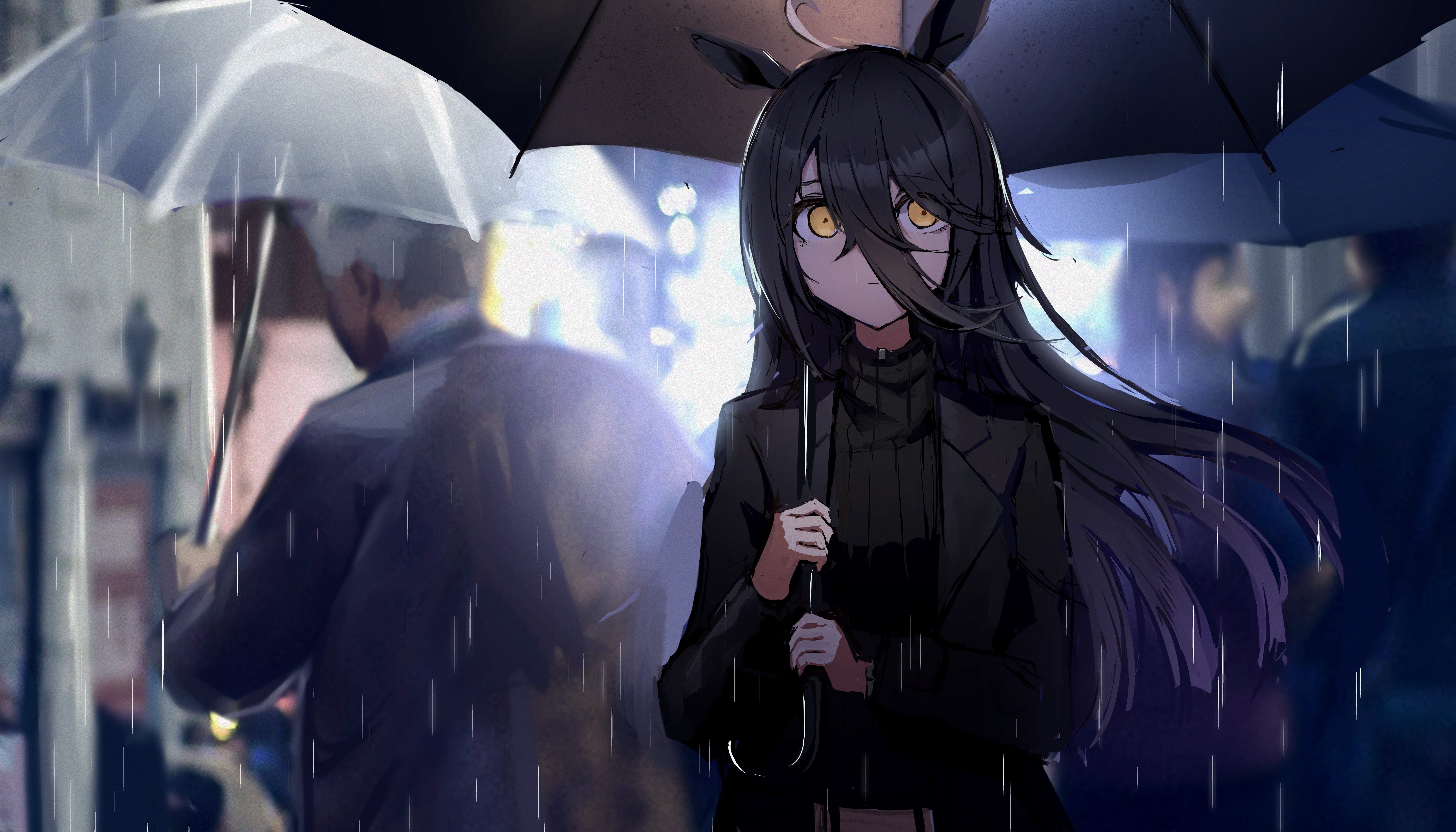 Manhattan Café from Uma Musume: Pretty Derby in the rain HD Wallpaper