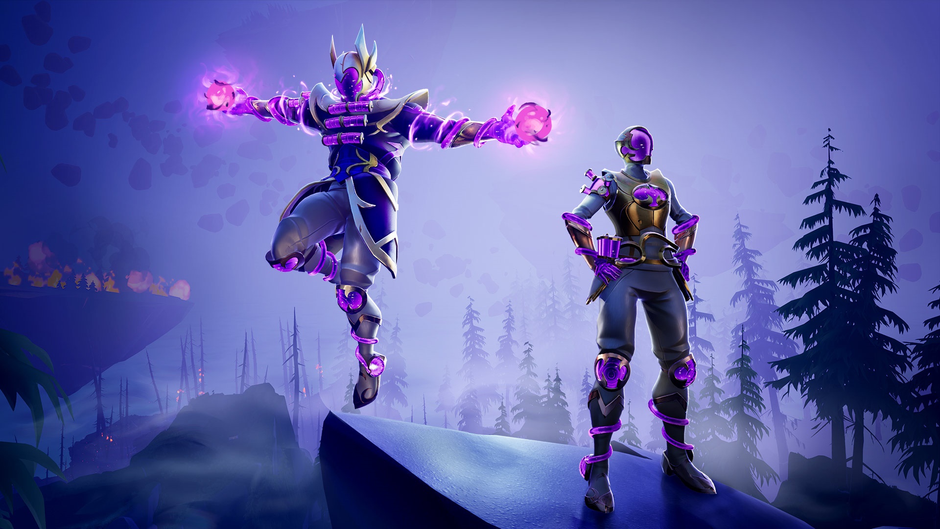 Two armored figures with purple energy in Dauntless HD Wallpaper