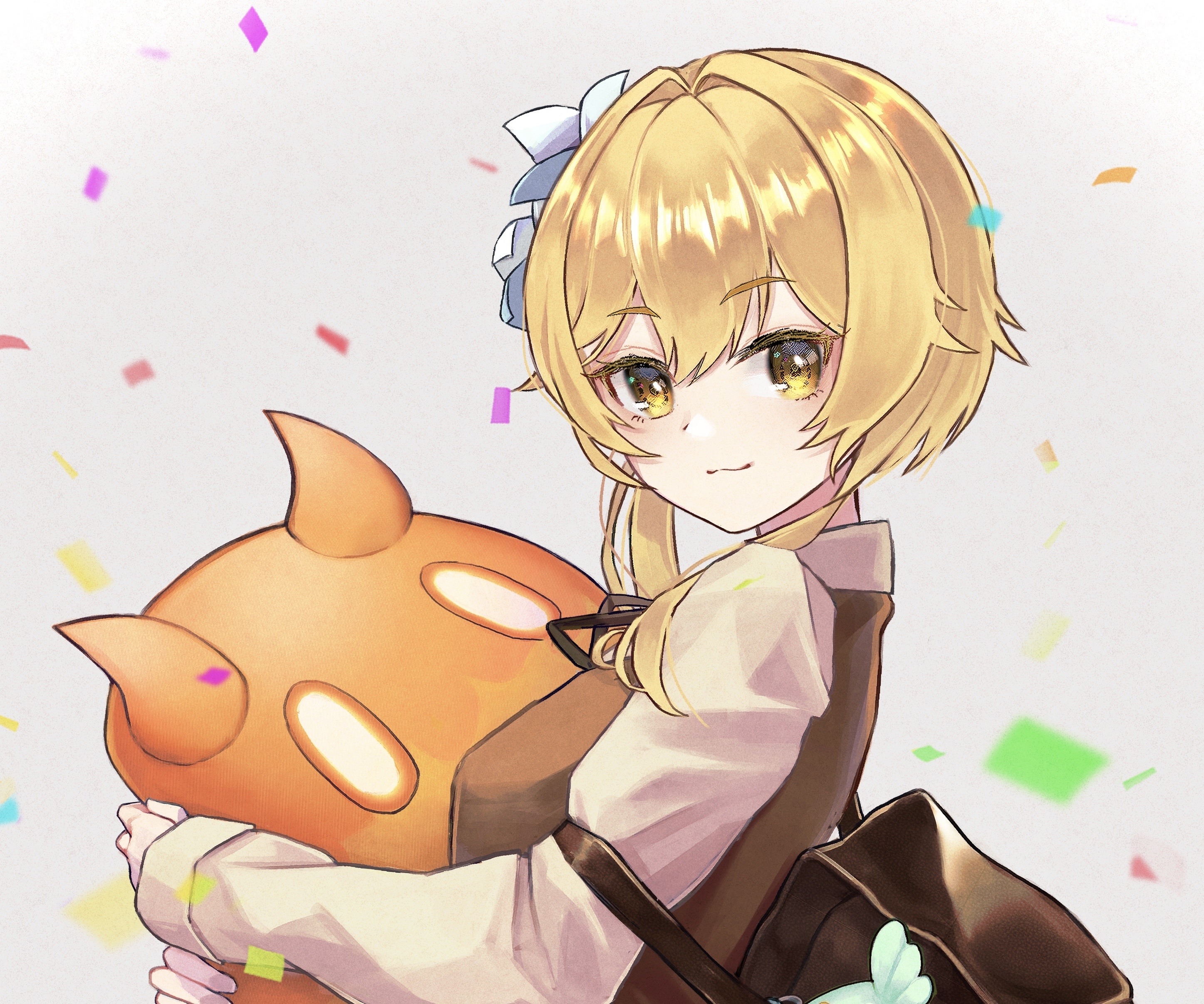 Lumine holding a Slime from Genshin Impact HD Wallpaper