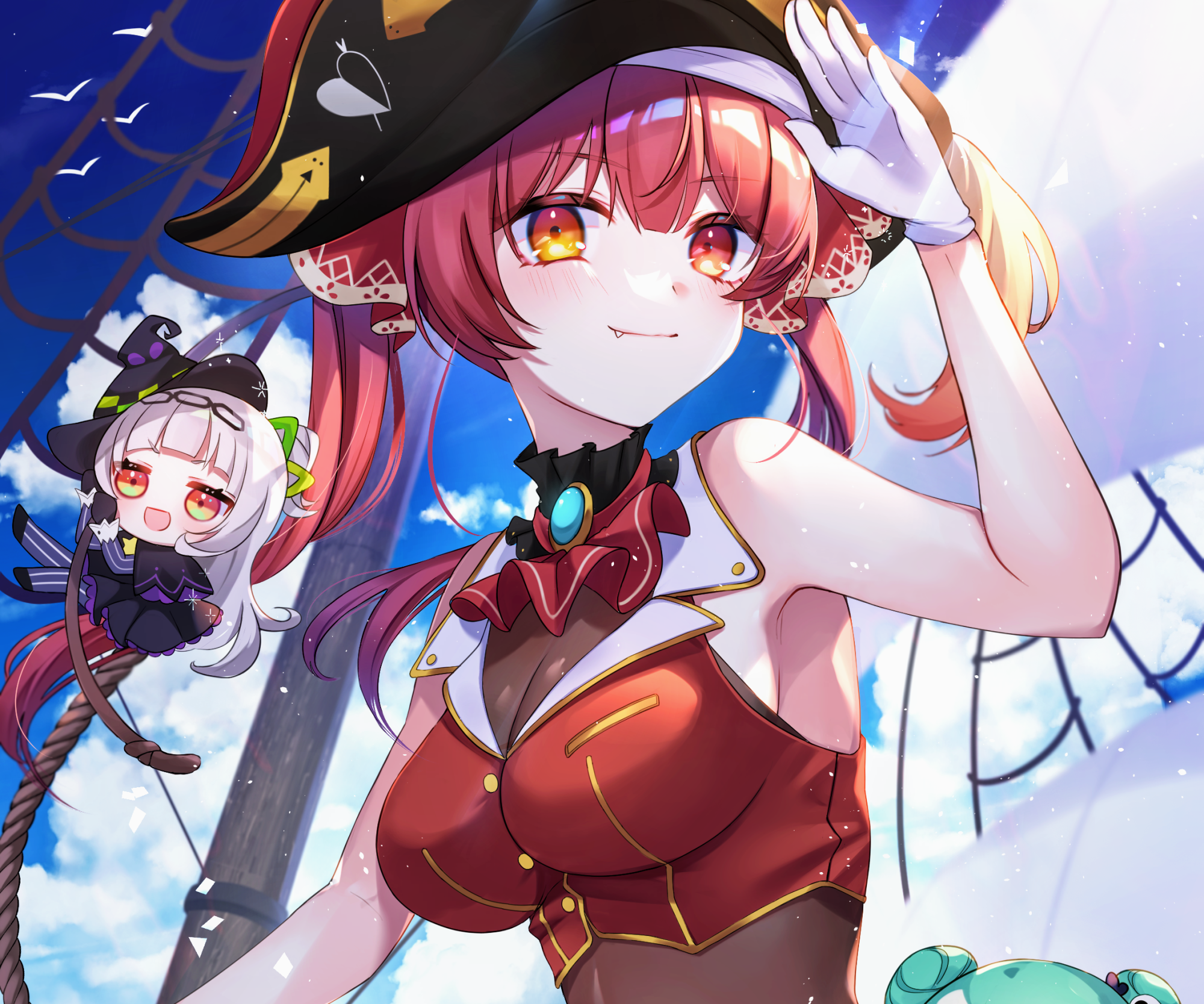 Houshou Marine and friend on a ship HD Wallpaper