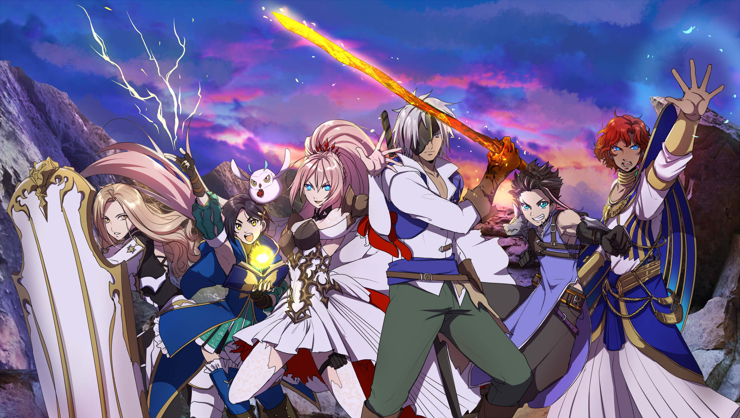 Tales of Arise characters Alphen, Law, Rinwell, Kisara, Shionne, and Dohalim HD Wallpaper