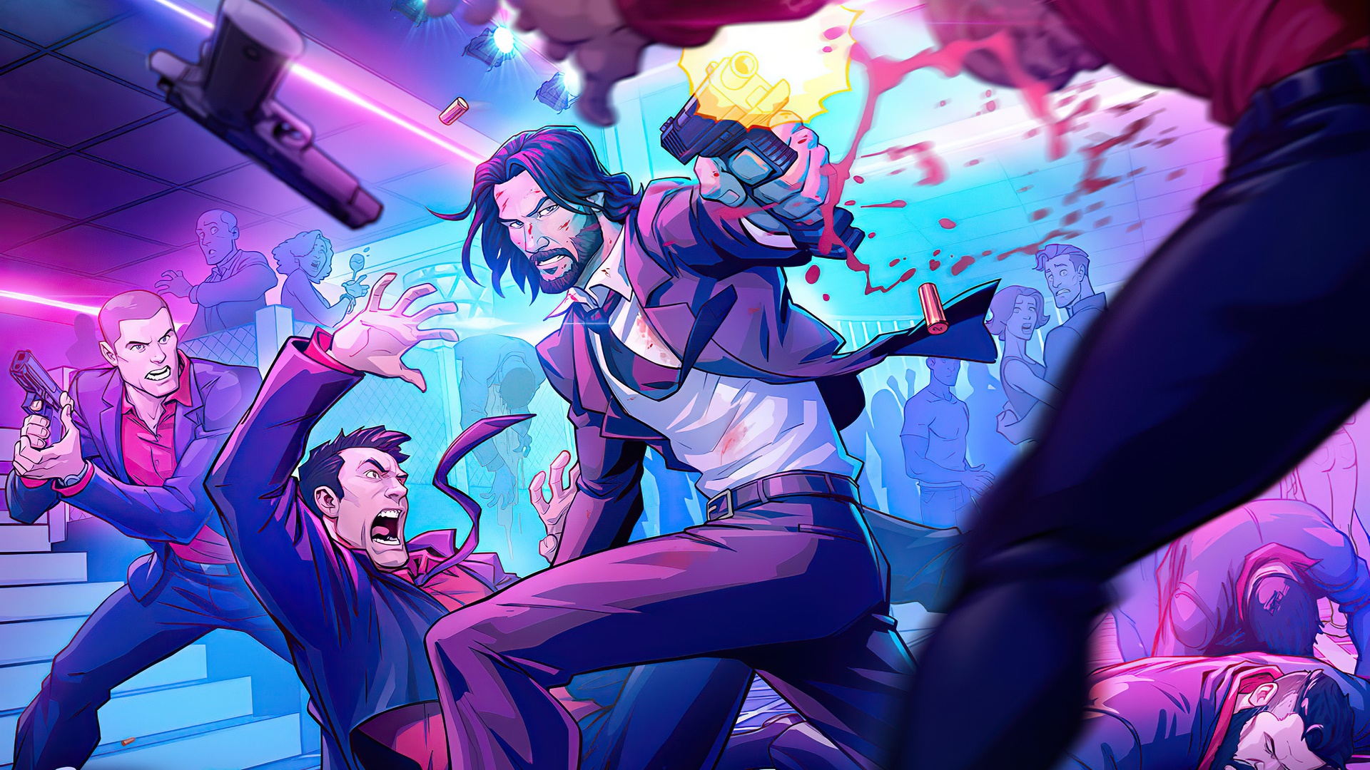 John Wick in a shootout with enemies HD Wallpaper