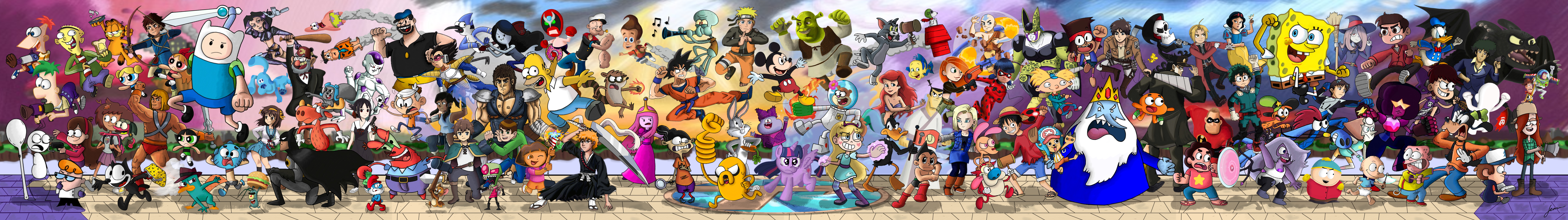 Cartoon and Anime Character Crossover HD Wallpaper
