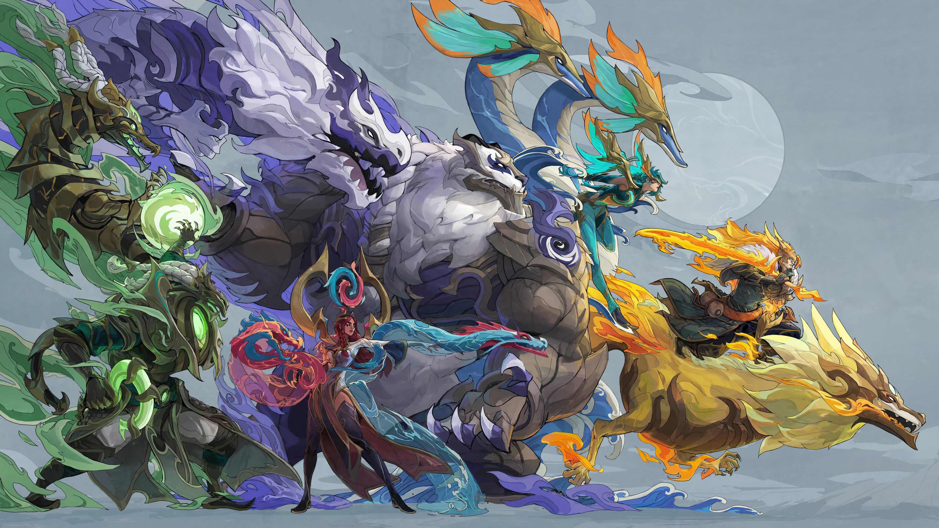 League of Legends characters with mythical creatures HD Wallpaper