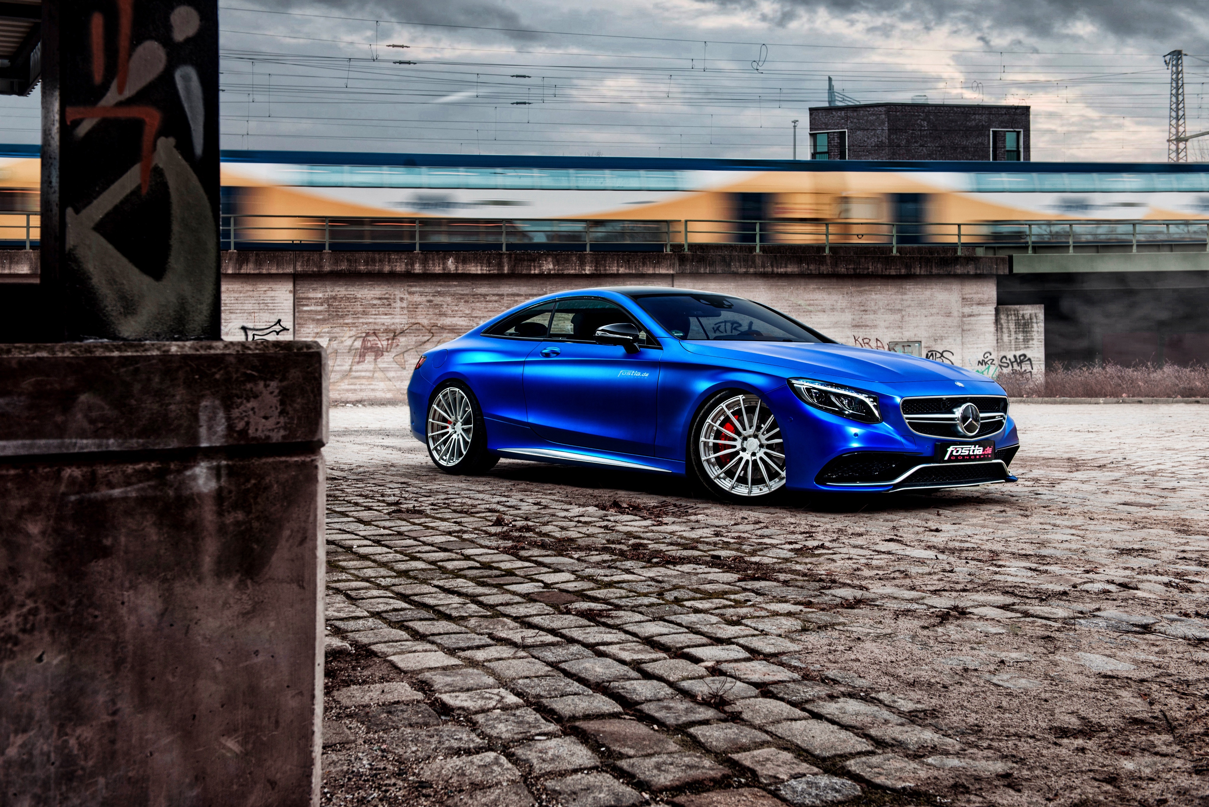 Blue Mercedes-Benz S-Class Coupe on Cobblestone HD Wallpaper