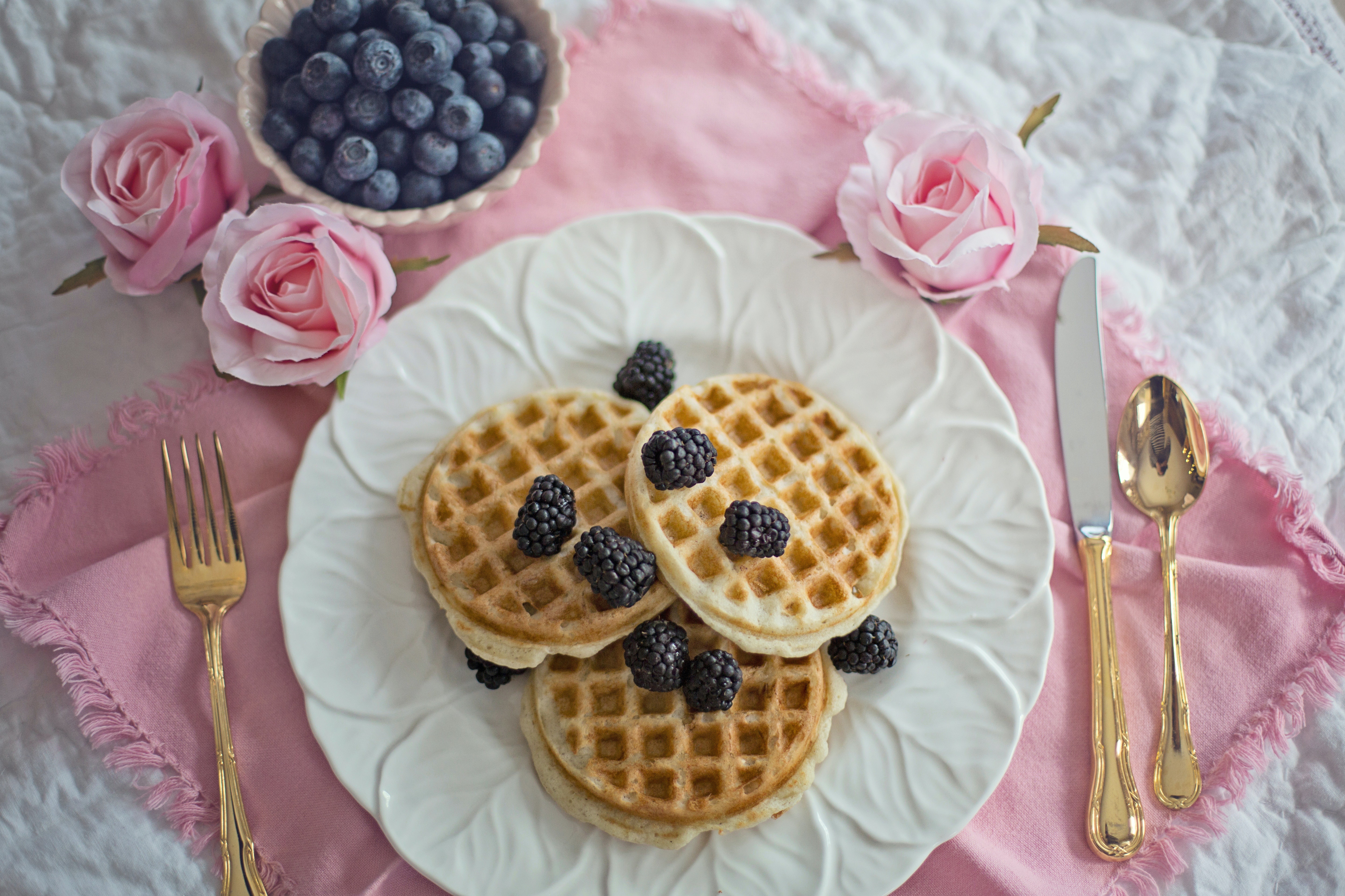 Waffles with Blackberries and Blueberries HD Wallpaper