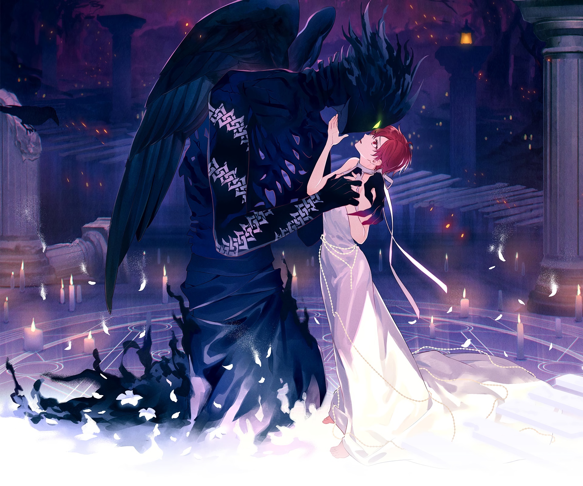 Girl and Demon in Dark Temple HD Wallpaper