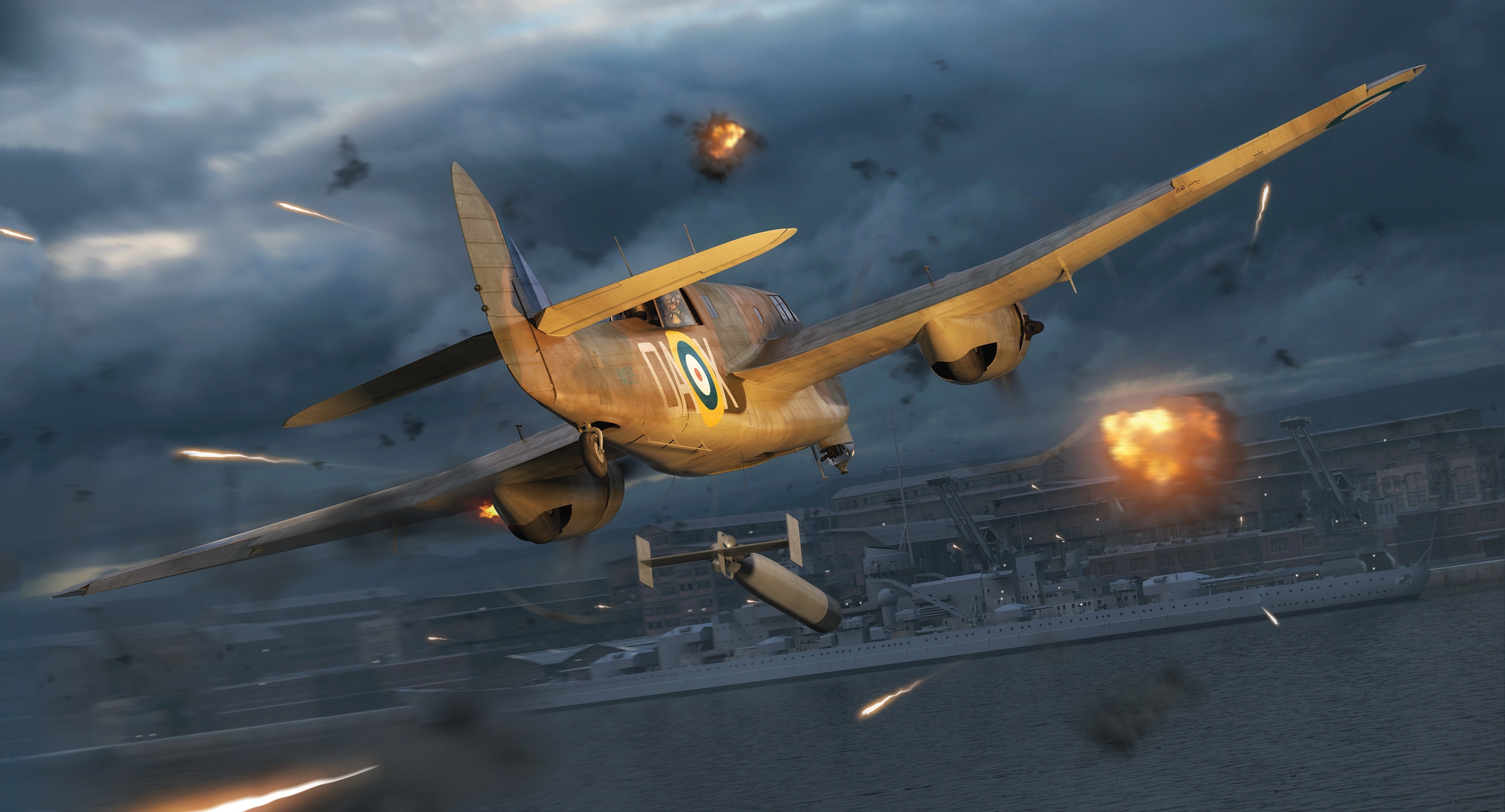 Bristol Beaufort bomber attacking a ship HD Wallpaper