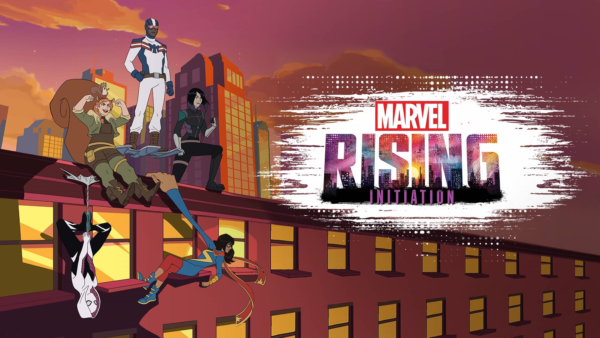 Marvel Rising Initiation characters on a rooftop HD Wallpaper