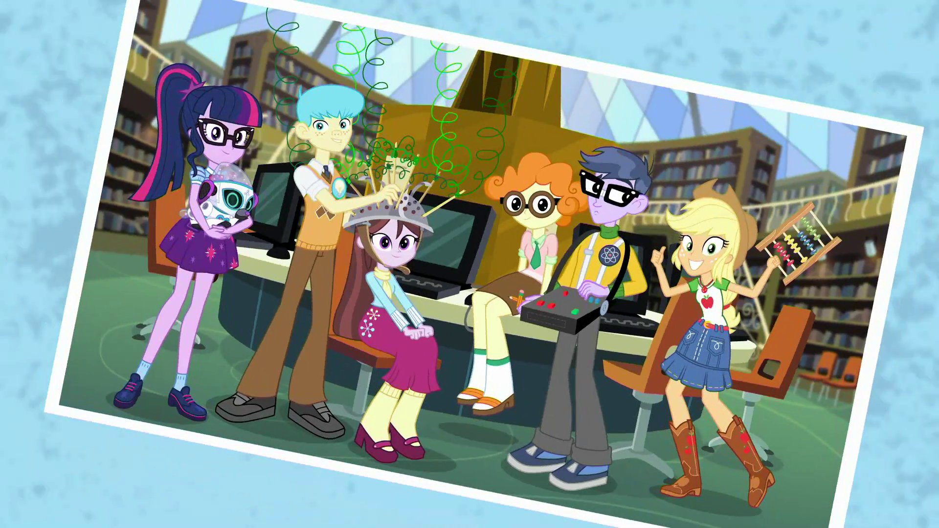 My Little Pony: Equestria Girls characters in a library HD Wallpaper