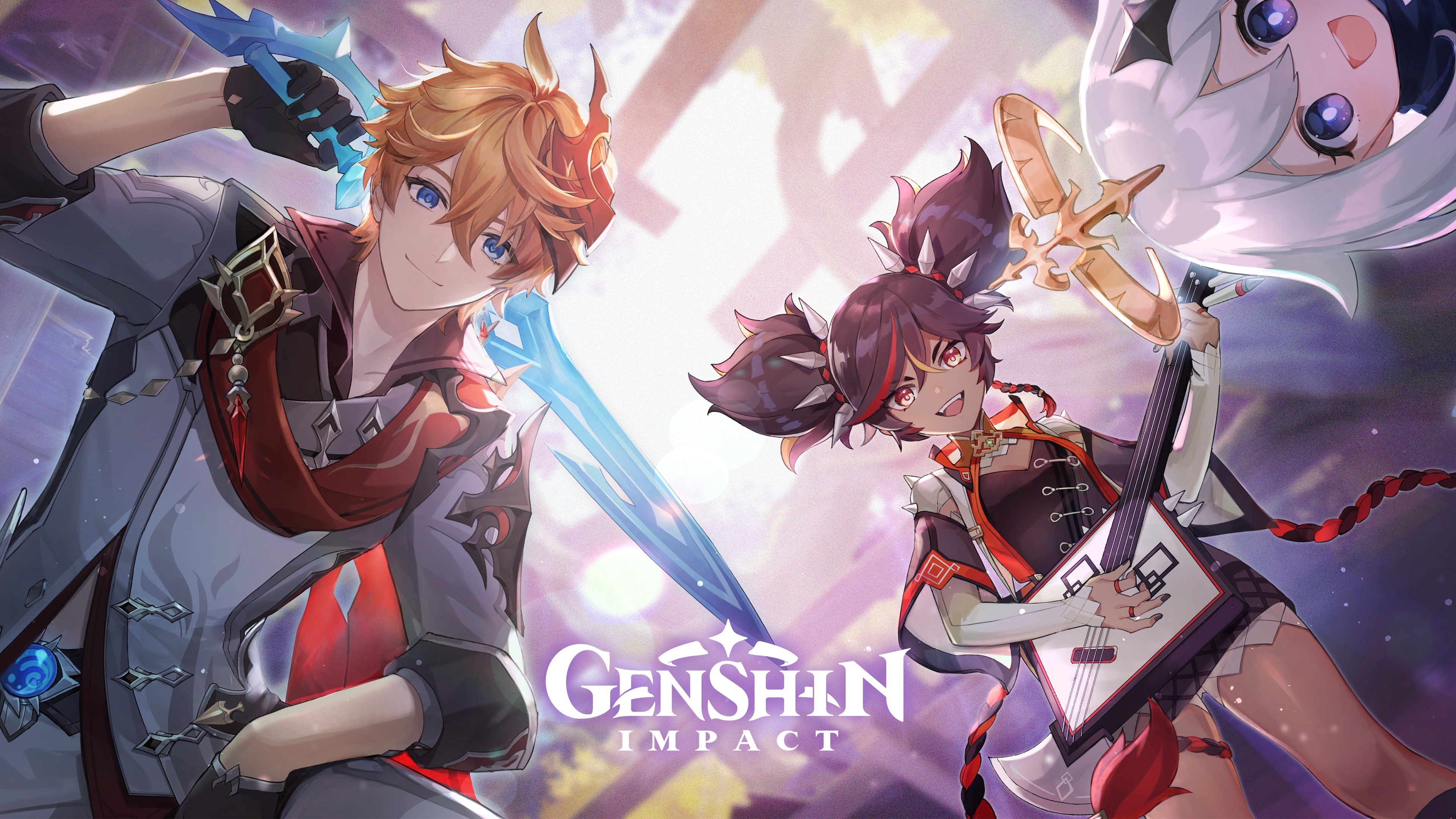 Genshin Impact 4K: Tartaglia, Xinyan, and Paimon HD Wallpaper