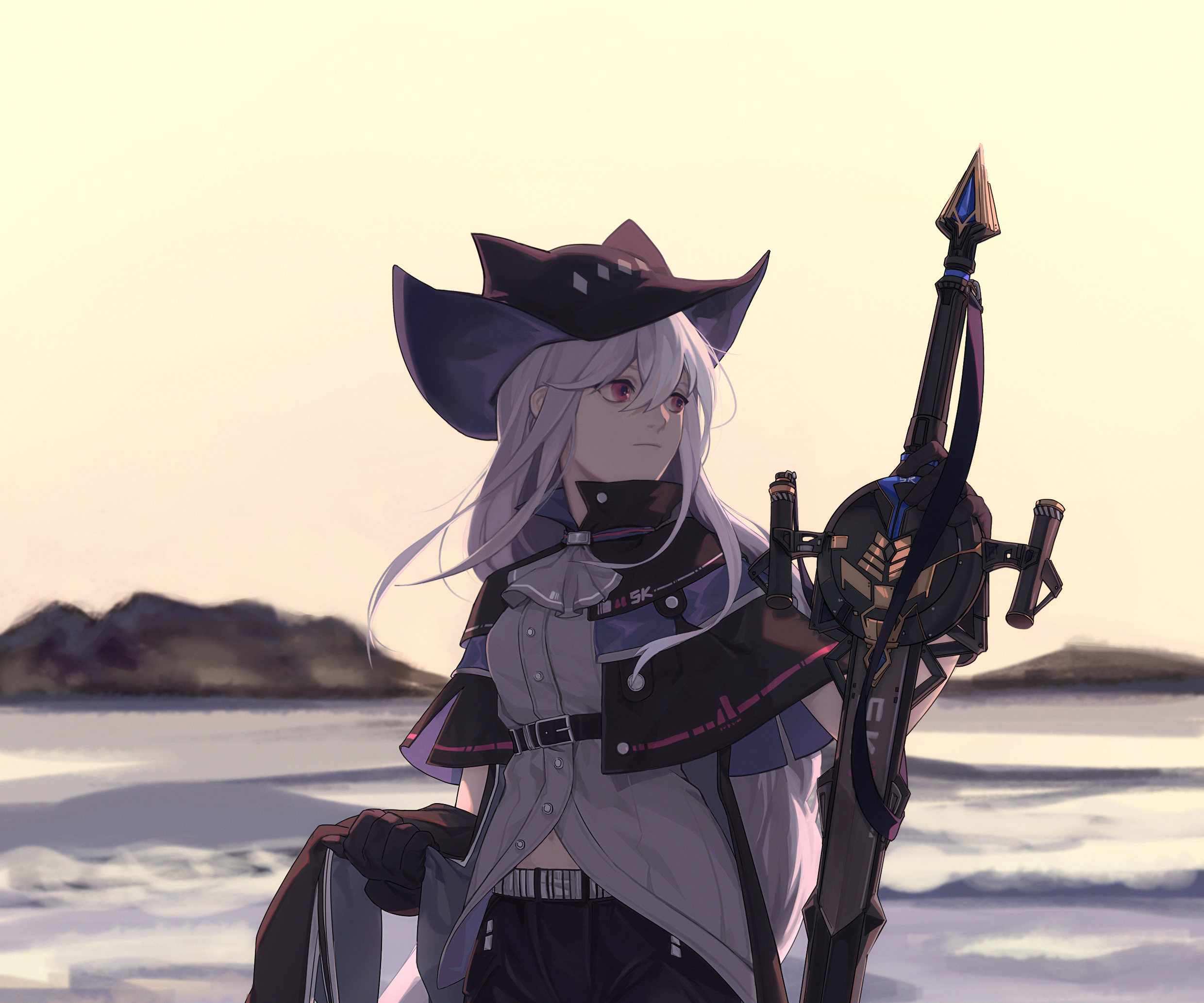 Skadi from Arknights with a rifle HD Wallpaper