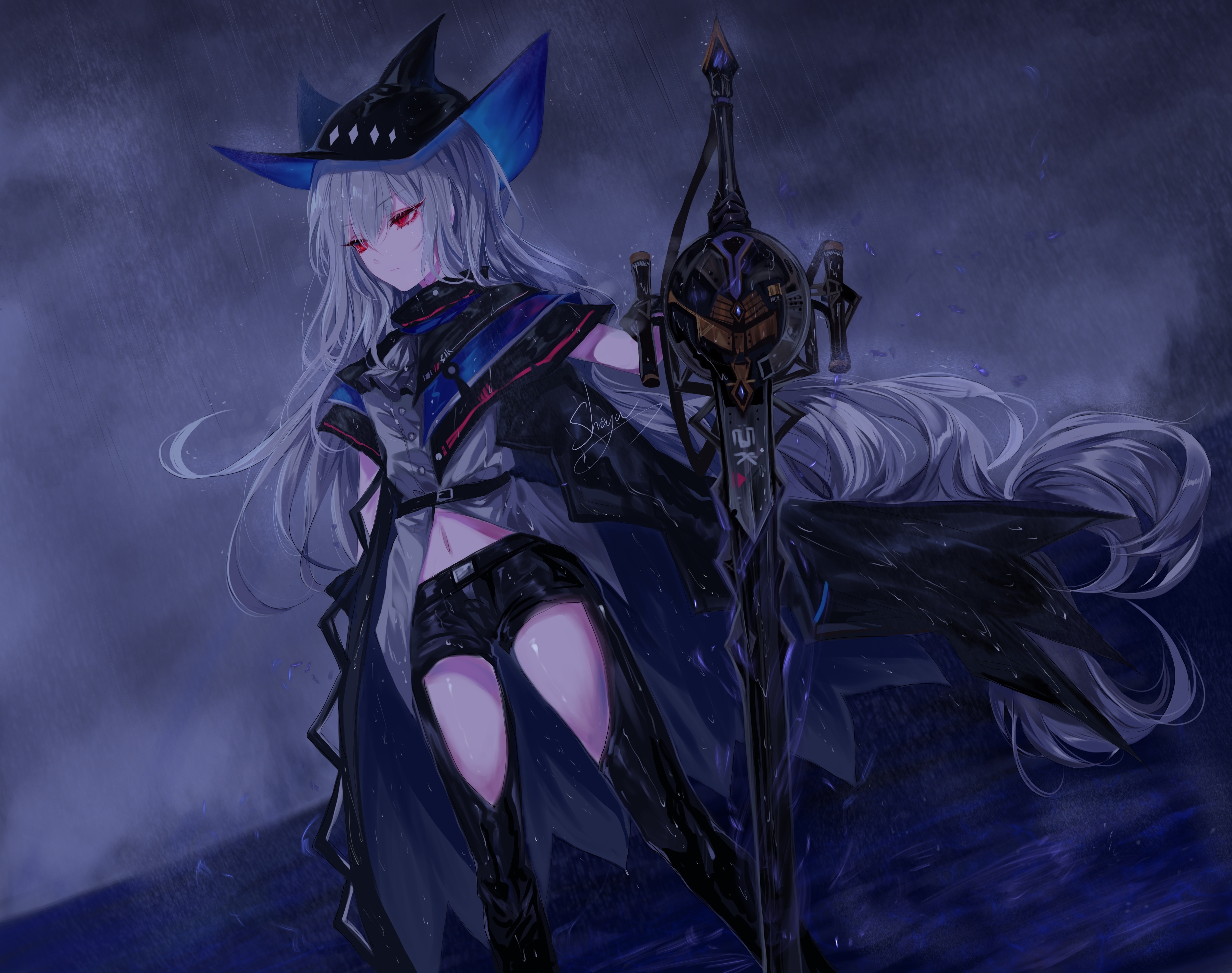 Skadi from Arknights with a large sword HD Wallpaper