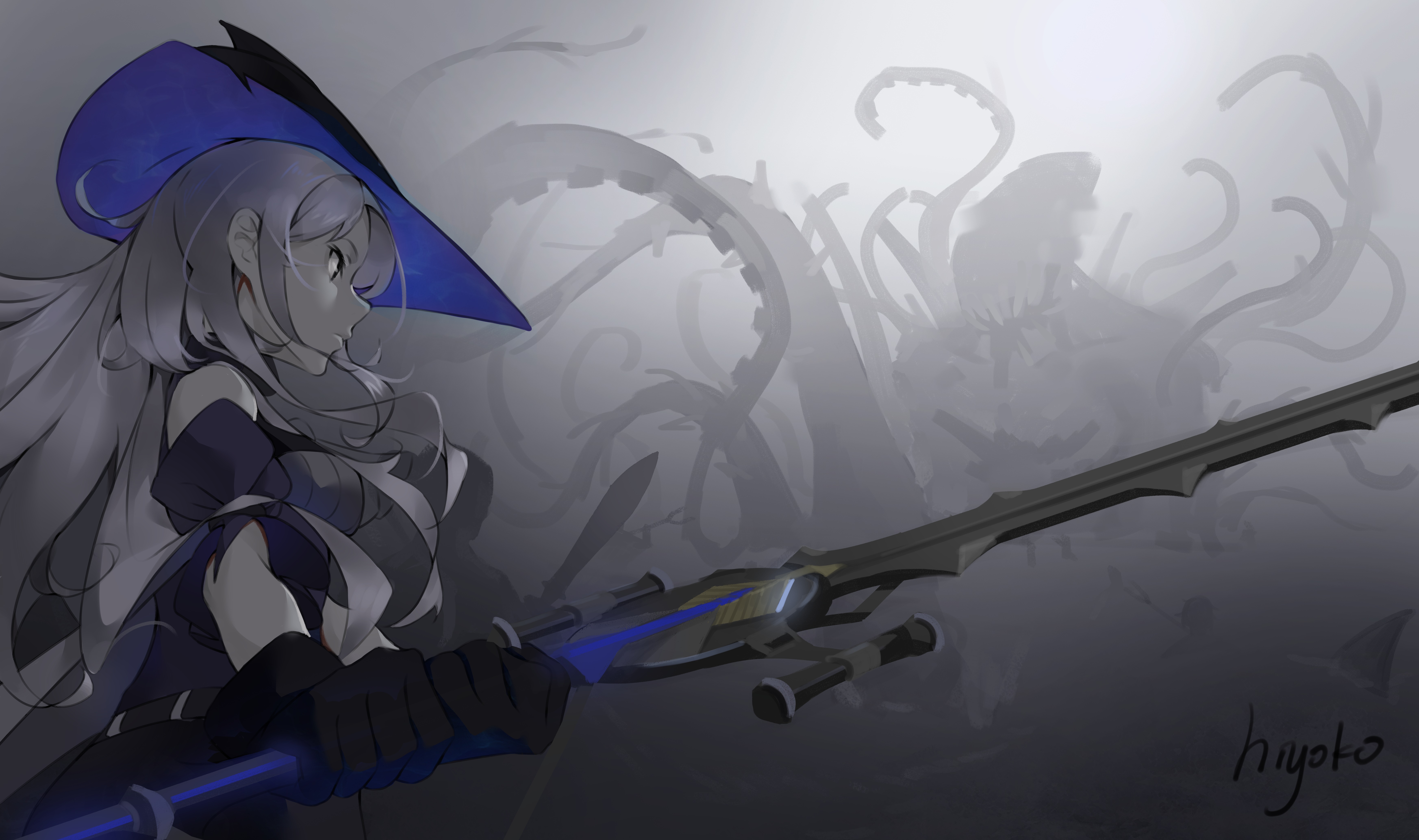 Skadi from Arknights with tentacles in background HD Wallpaper