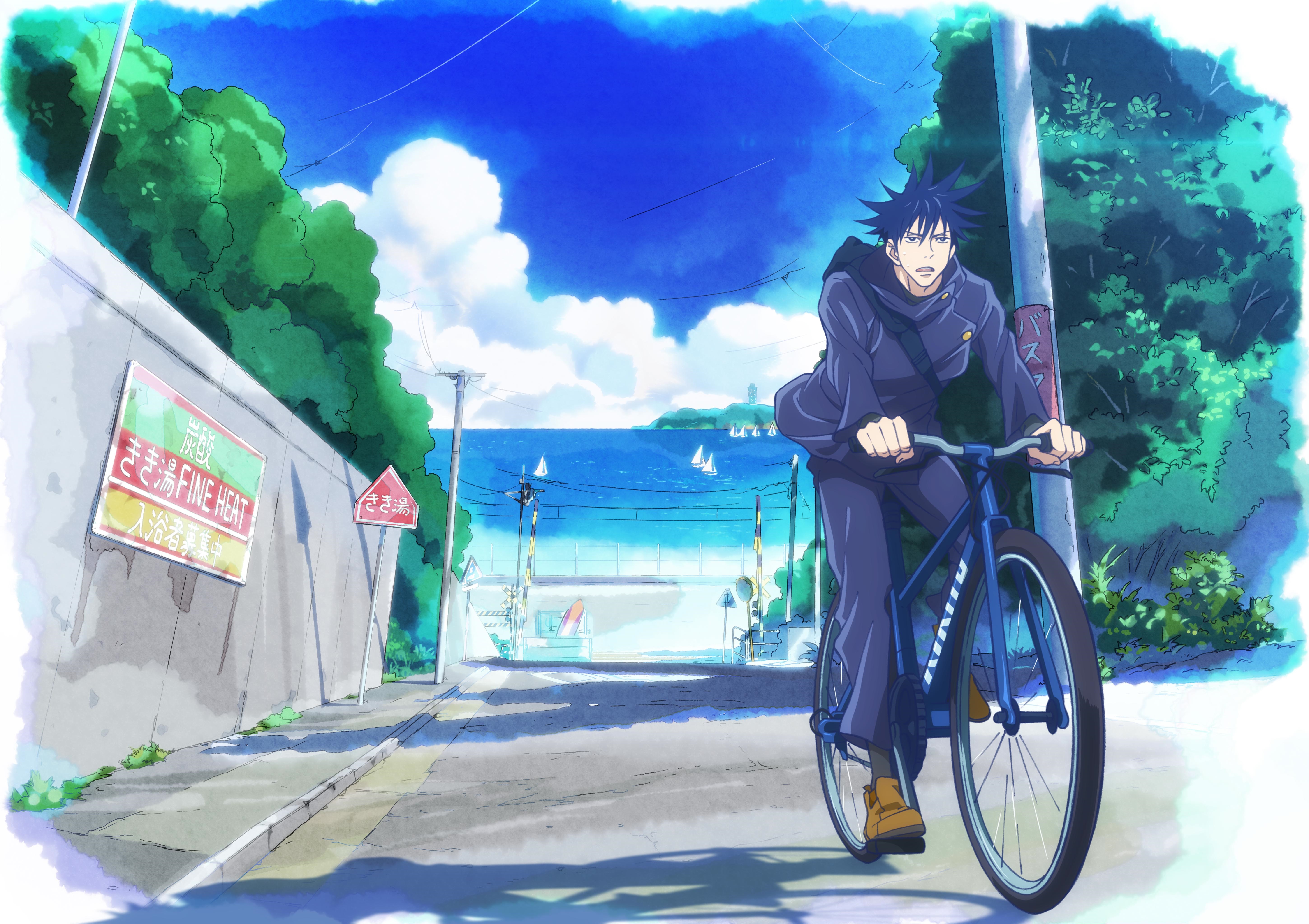 Megumi Fushiguro from Jujutsu Kaisen riding a bicycle HD Wallpaper