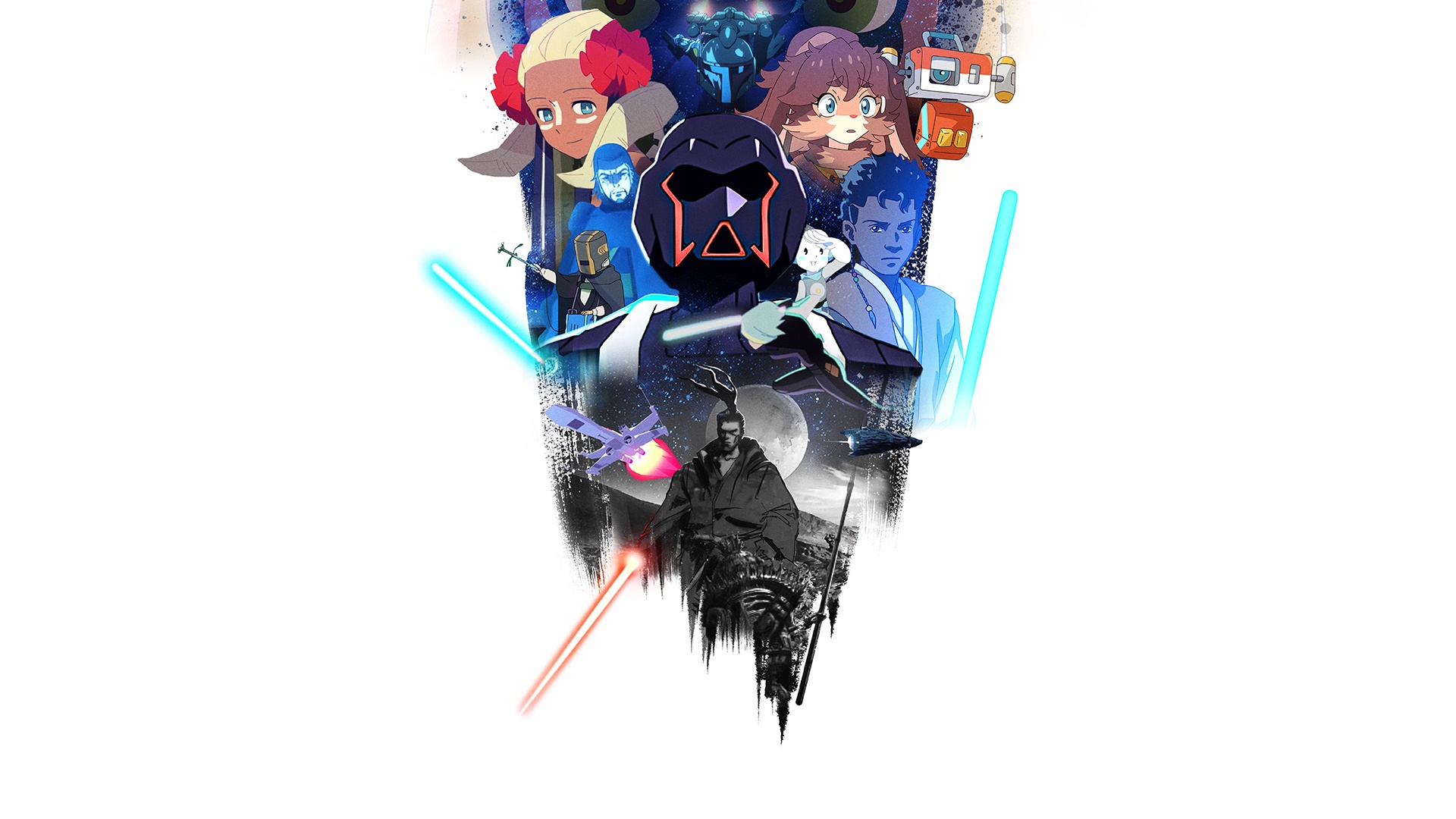 Star Wars: Visions characters with lightsabers HD Wallpaper