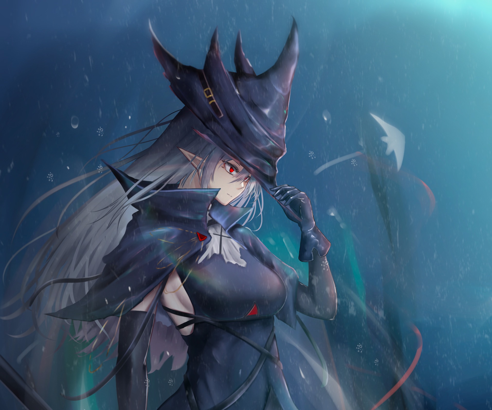 Gladiia from Arknights in a Witch Hat HD Wallpaper