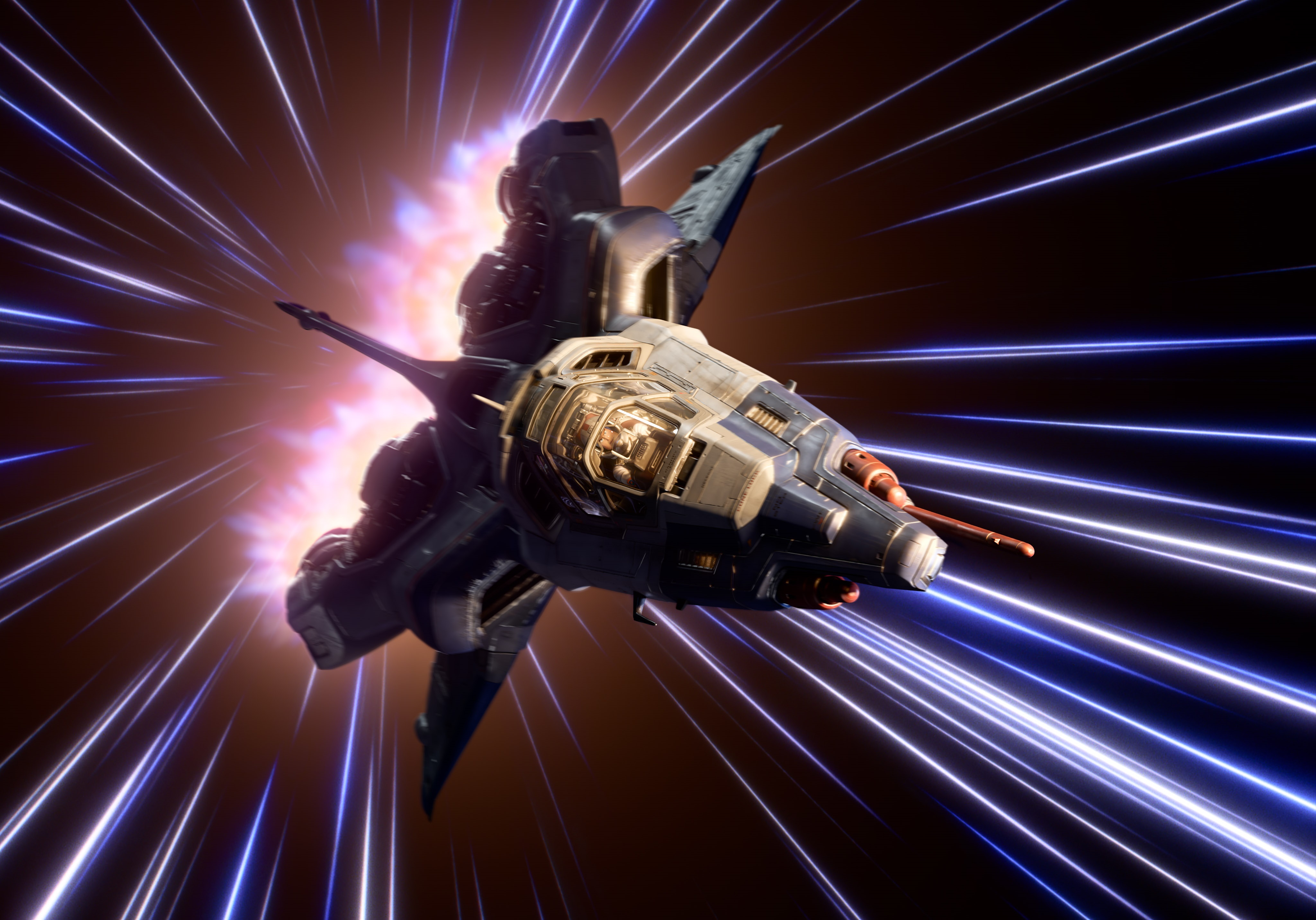 Spaceship in hyperspace 4K HD Wallpaper