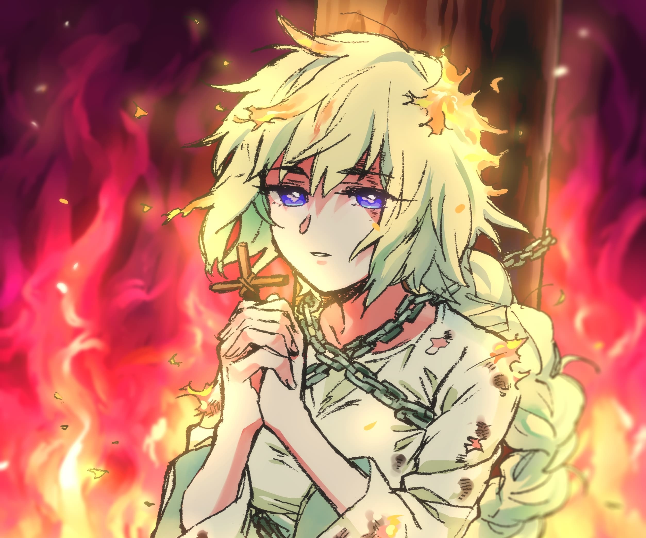 Joan of Arc from Fate/Apocrypha on fire HD Wallpaper