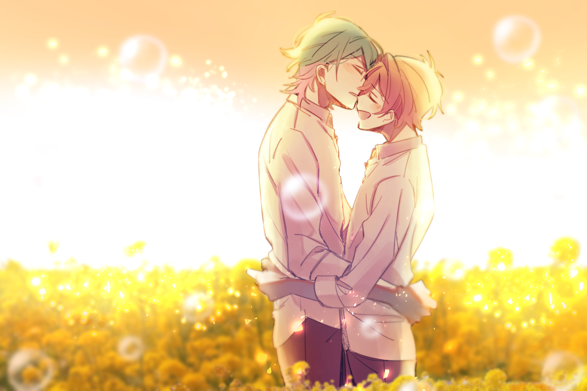 Senri Nito and Takaomi Shishimaru in a field HD Wallpaper
