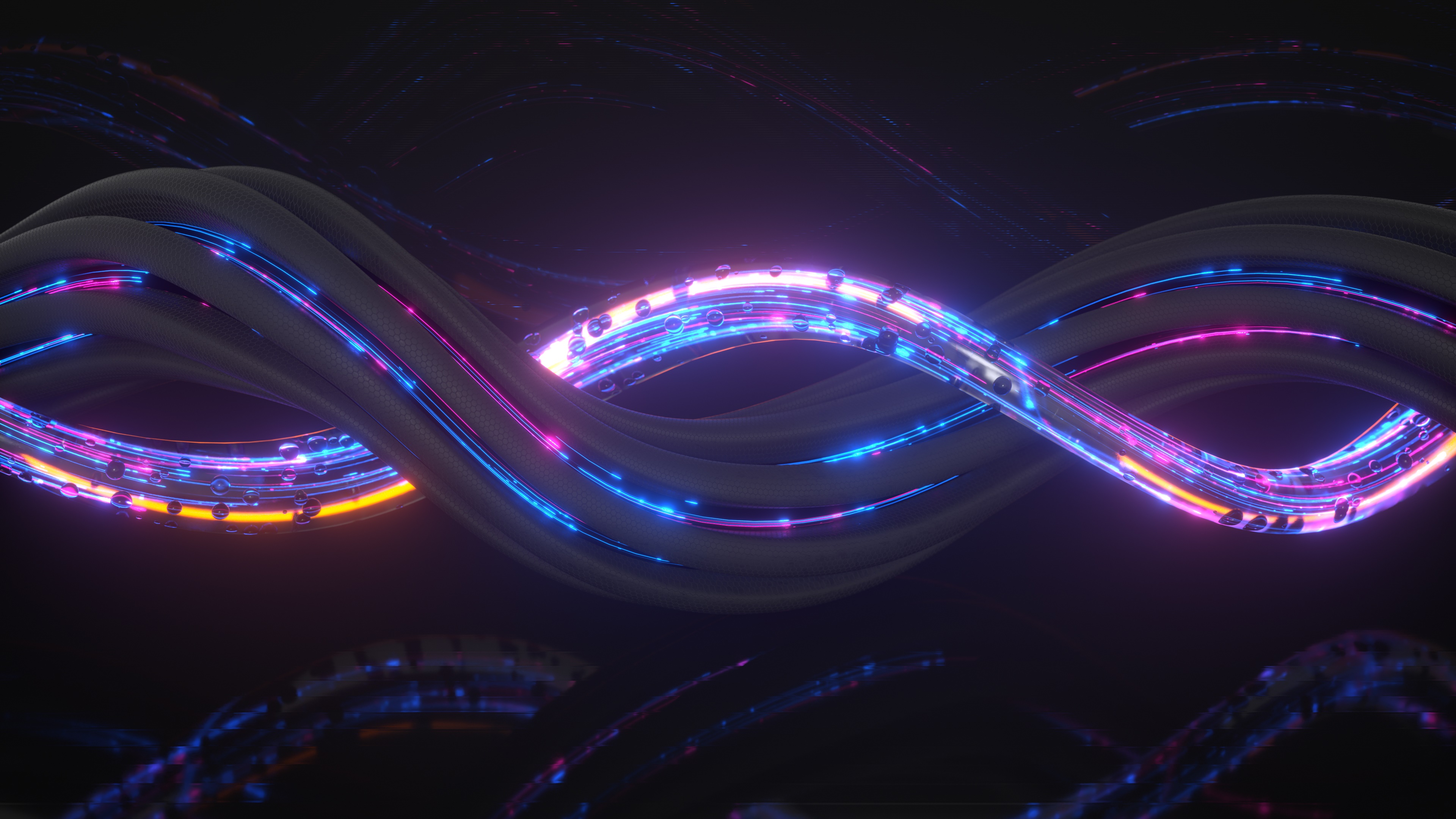 Abstract Twisted Cables with Neon Lights 4K HD Wallpaper