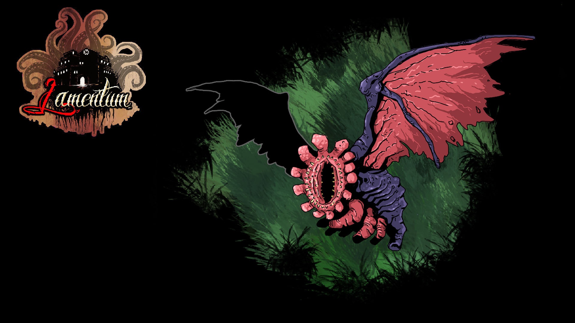 Lamentum creature with wings and logo HD Wallpaper