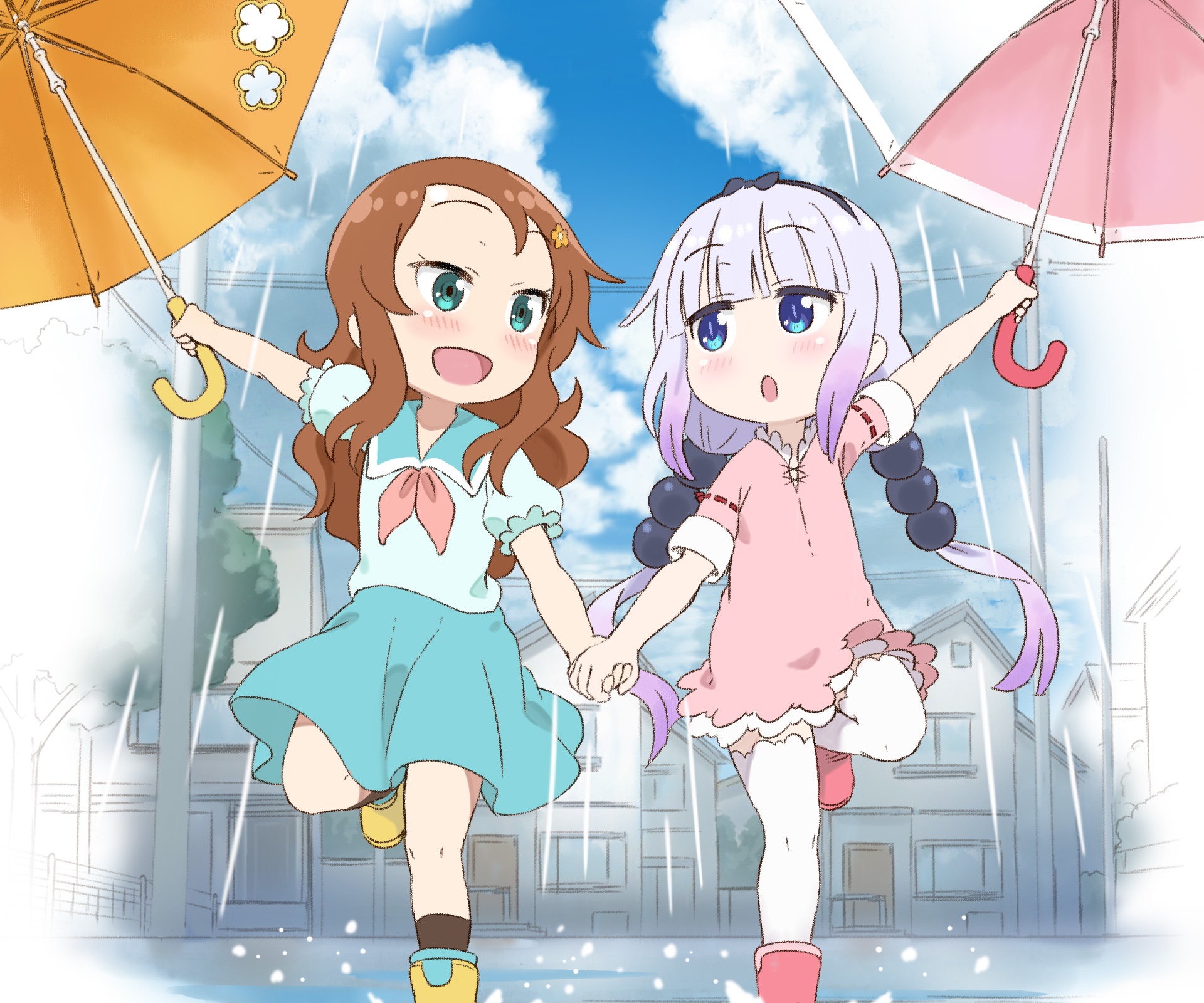 Kanna Kamui and Riko Saikawa from Miss Kobayashi's Dragon Maid HD Wallpaper
