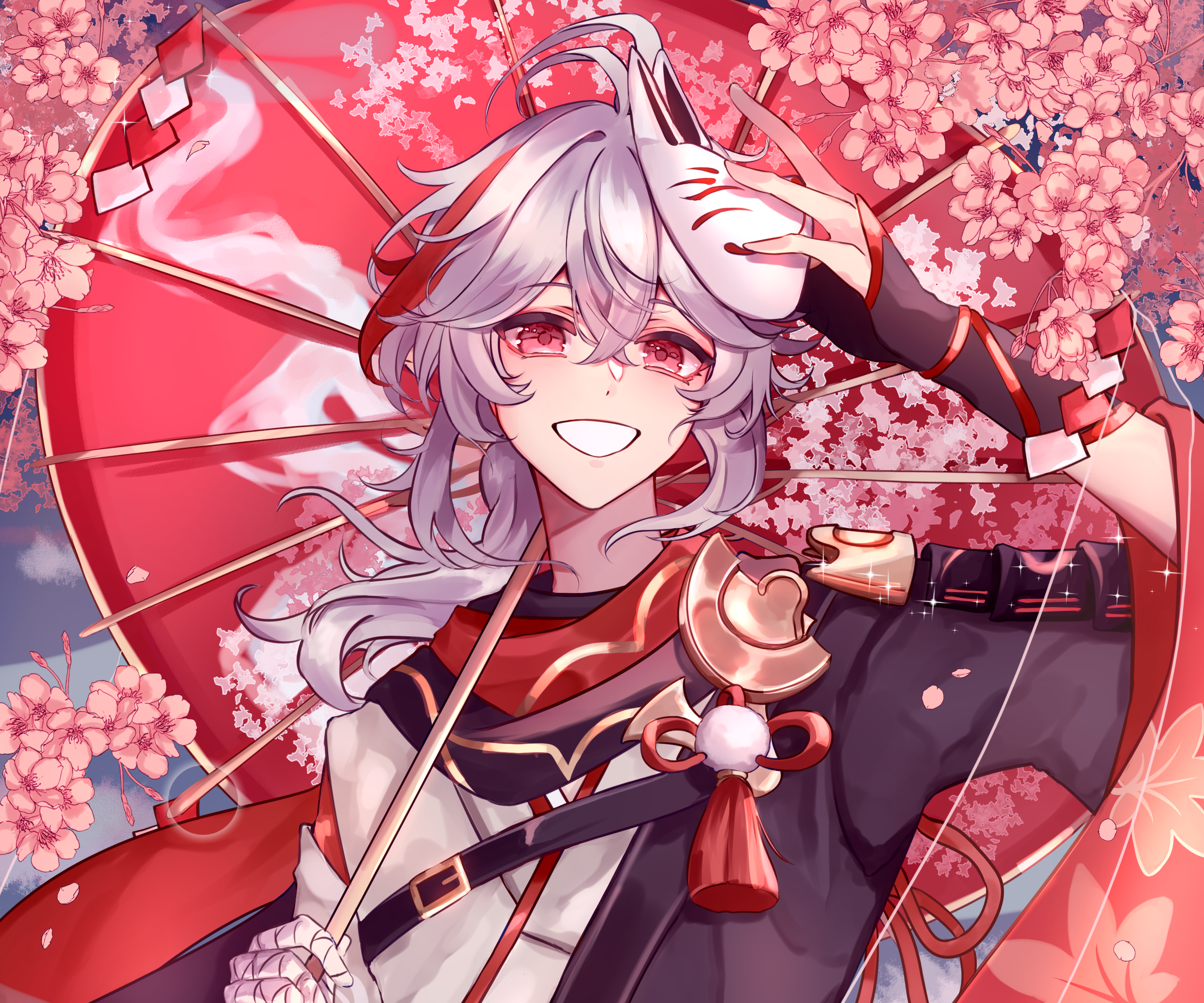 Kaedehara Kazuha from Genshin Impact with mask and umbrella HD Wallpaper