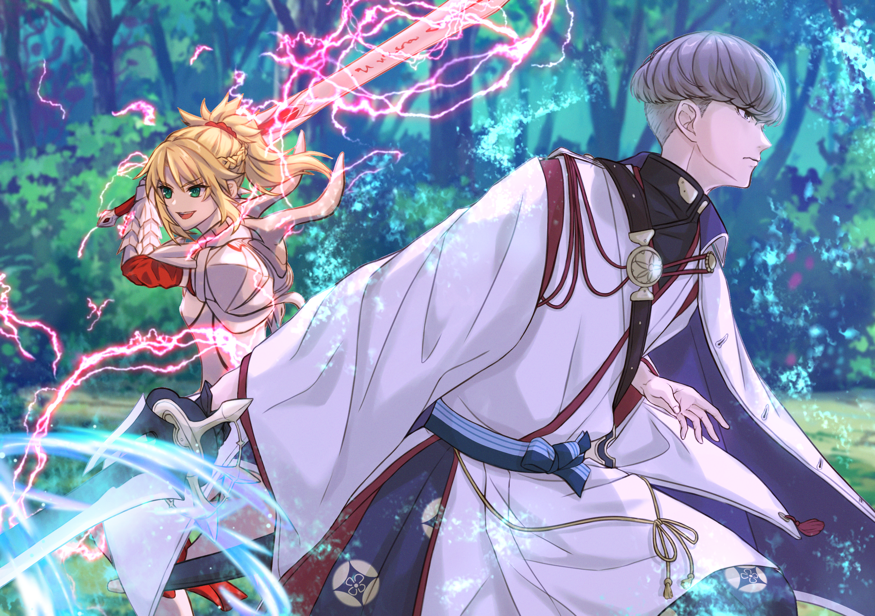 Mordred and Watanabe no Tsuna from Fate/Grand Order HD Wallpaper