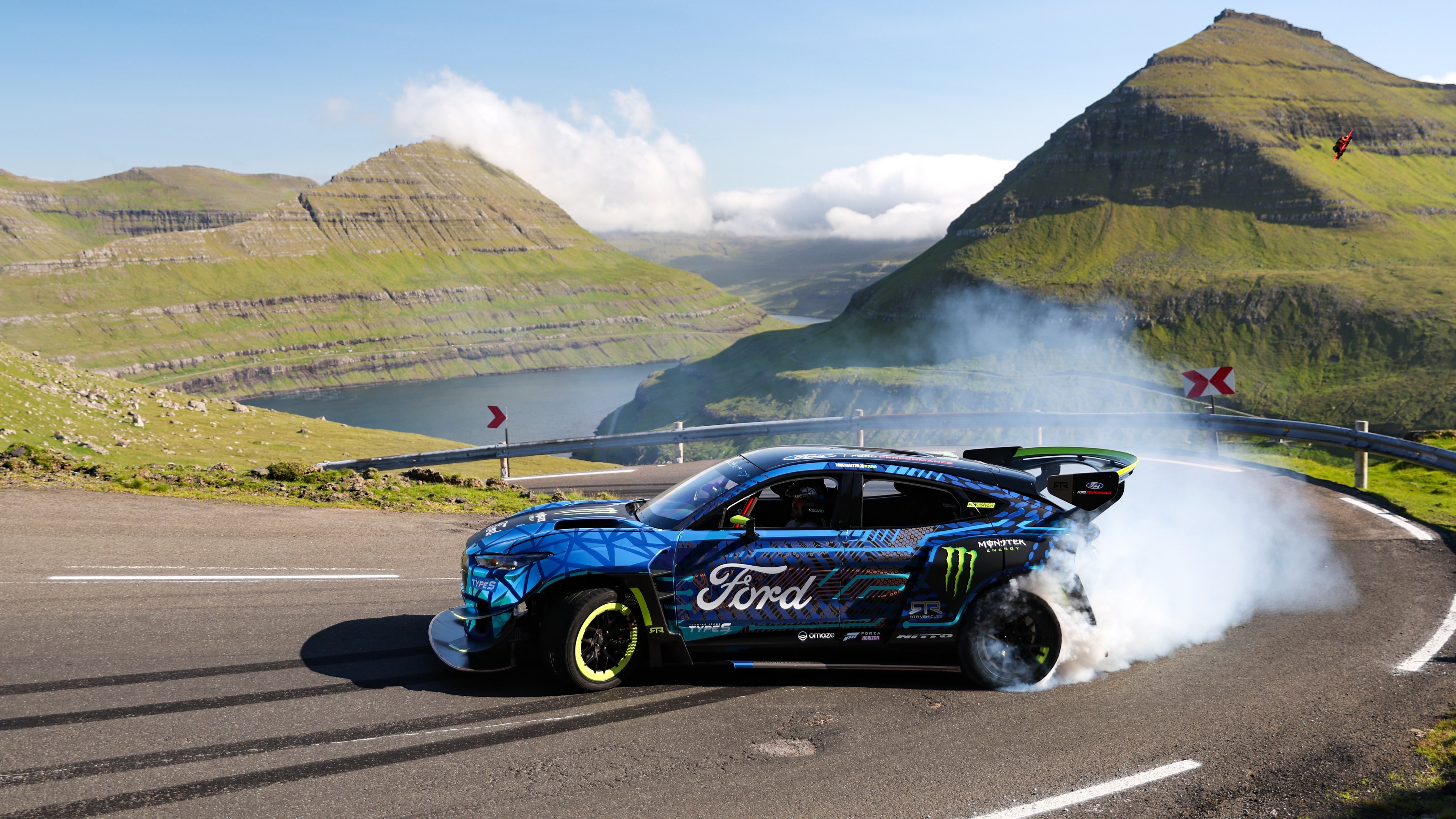 Ford Mustang Mach-E drift car in Faroe Islands HD Wallpaper
