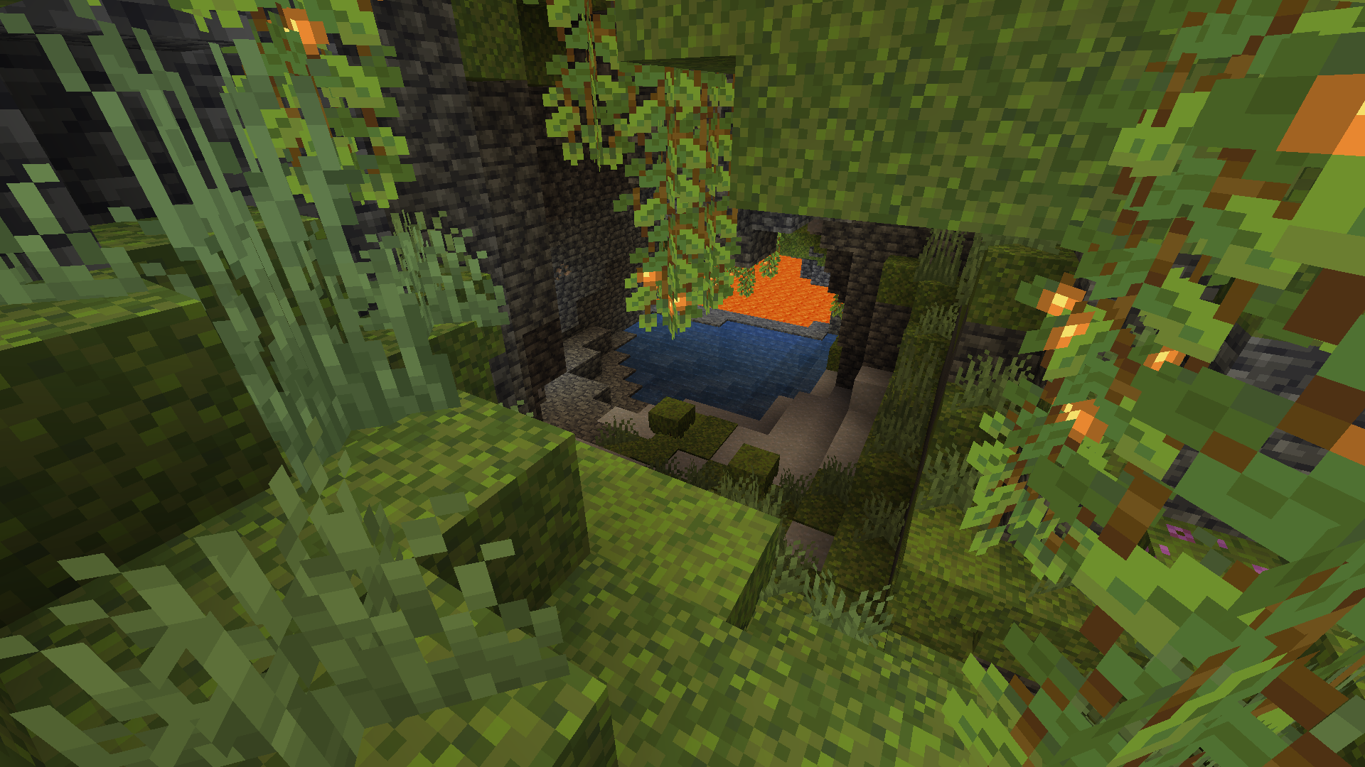 Minecraft 1.18 Lush Cave with Lava Pool HD Wallpaper