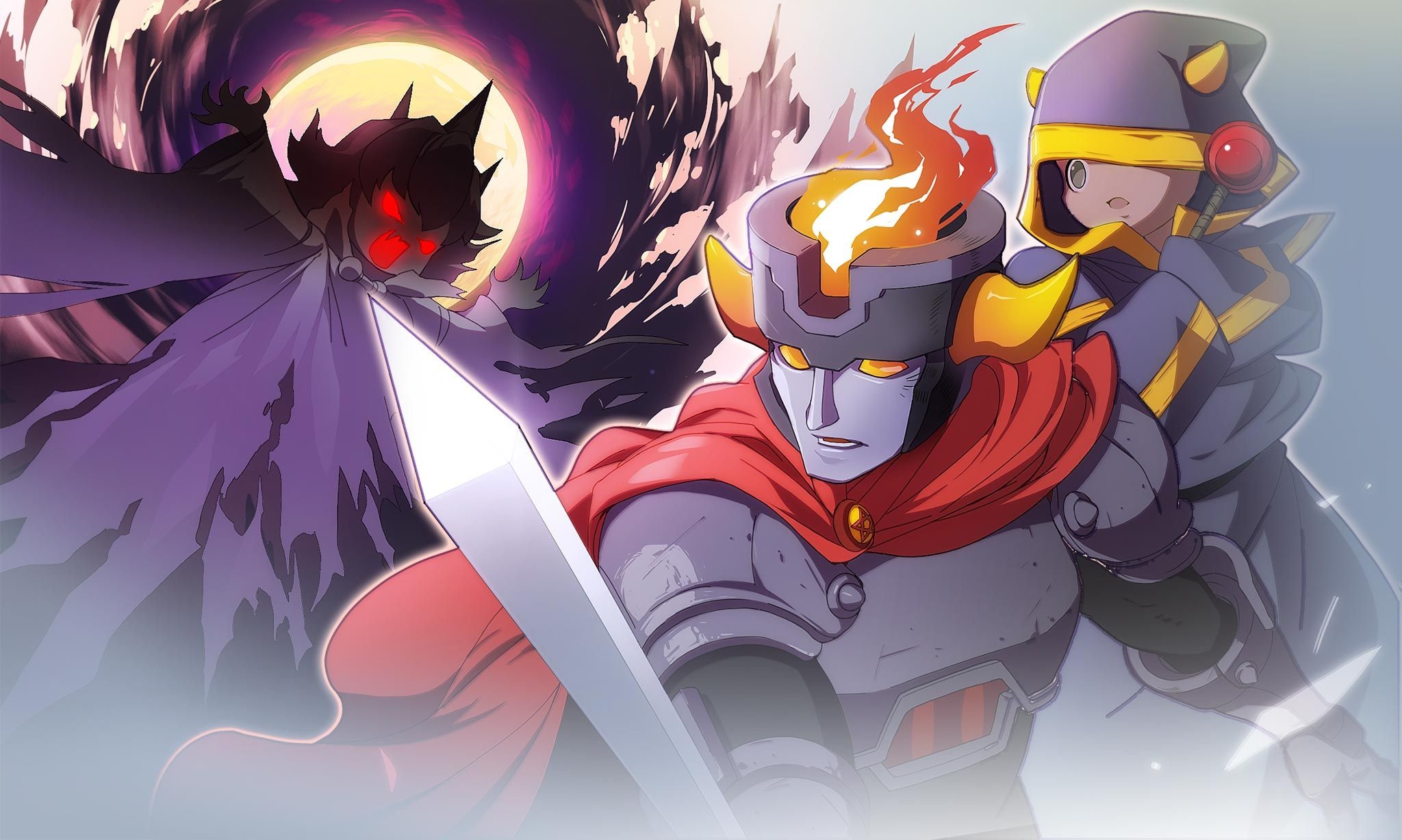 Guardian Tales characters with a dark figure HD Wallpaper