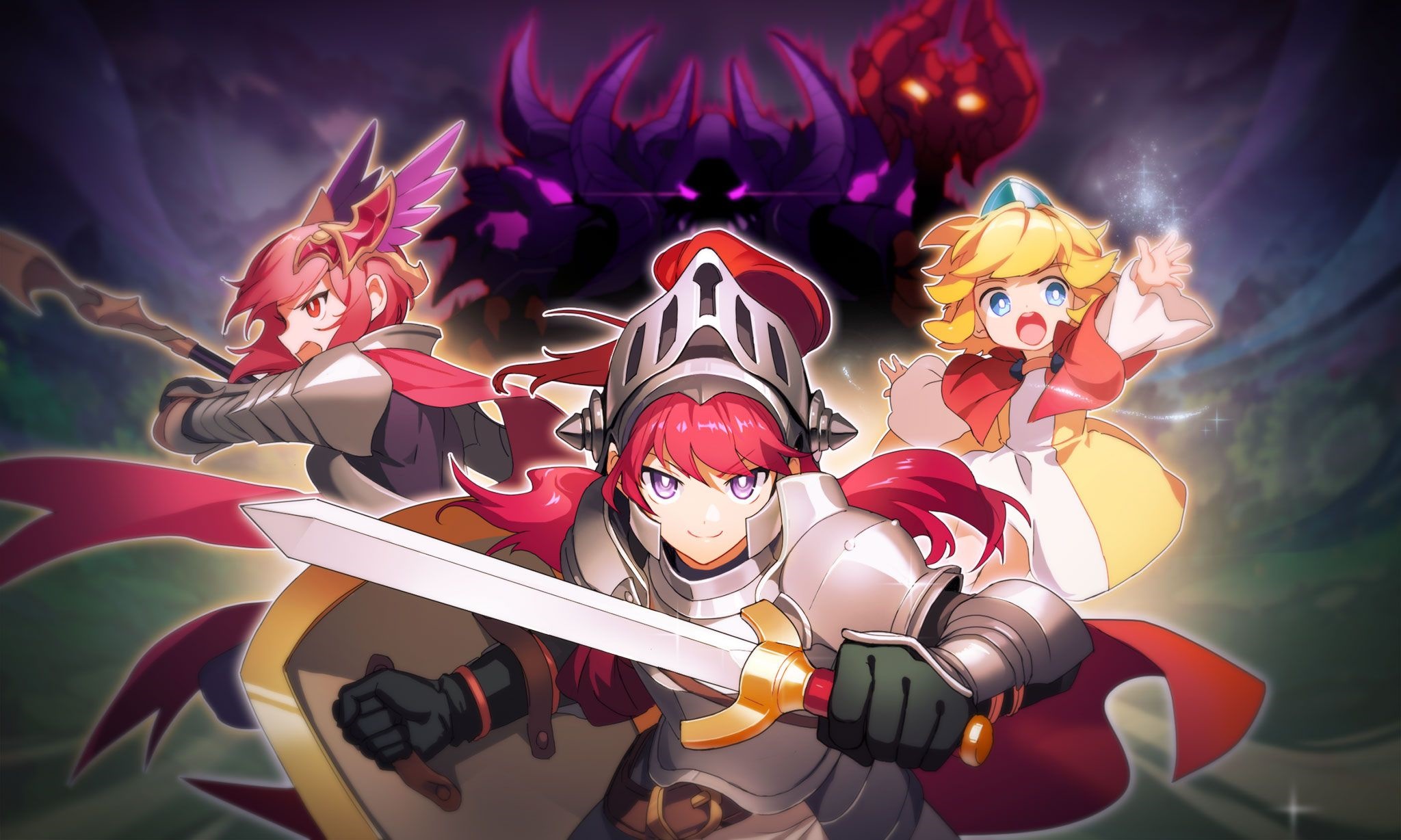 Guardian Tales characters with demons in background HD Wallpaper