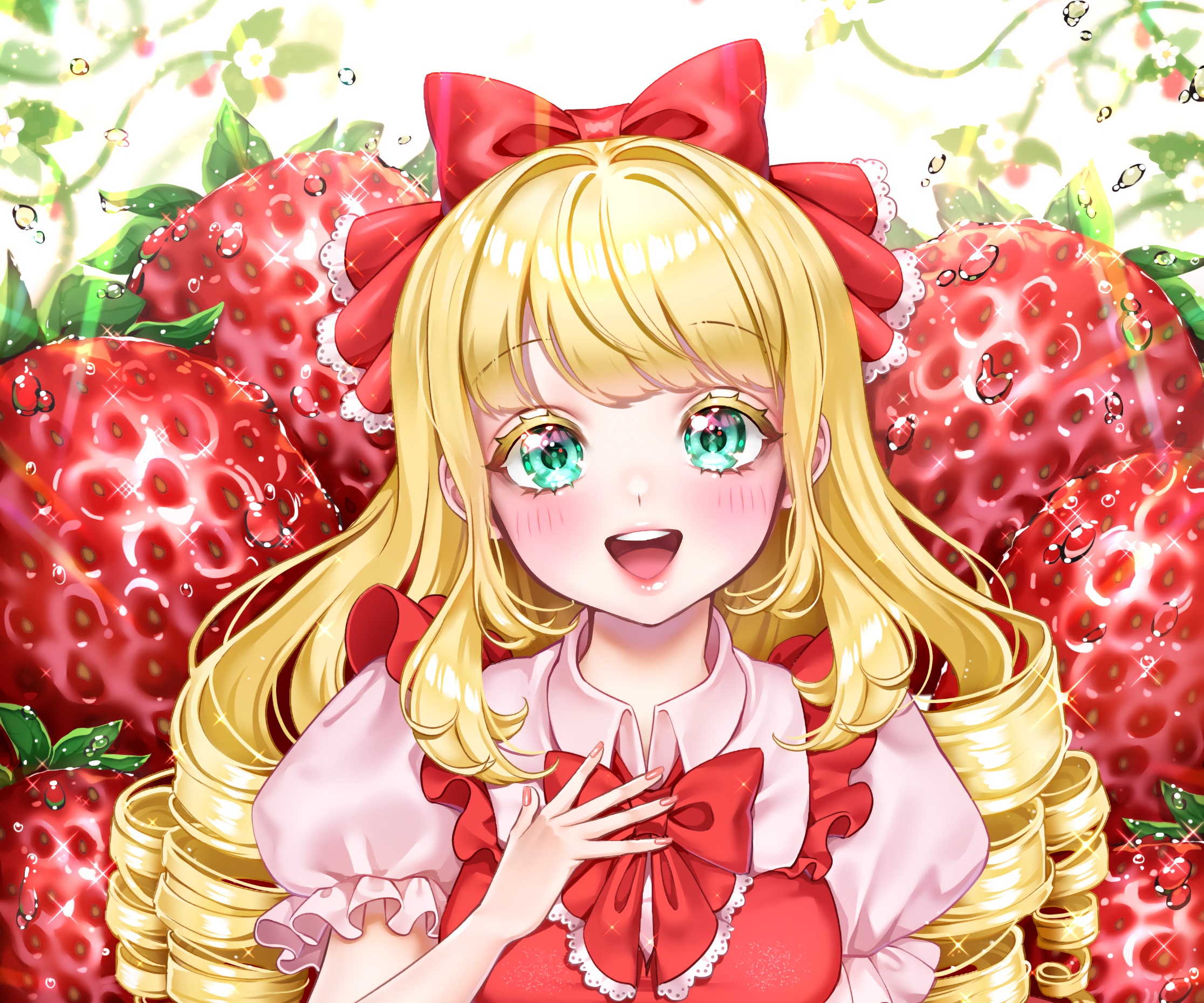 Girl with Aqua Eyes and Strawberries HD Wallpaper