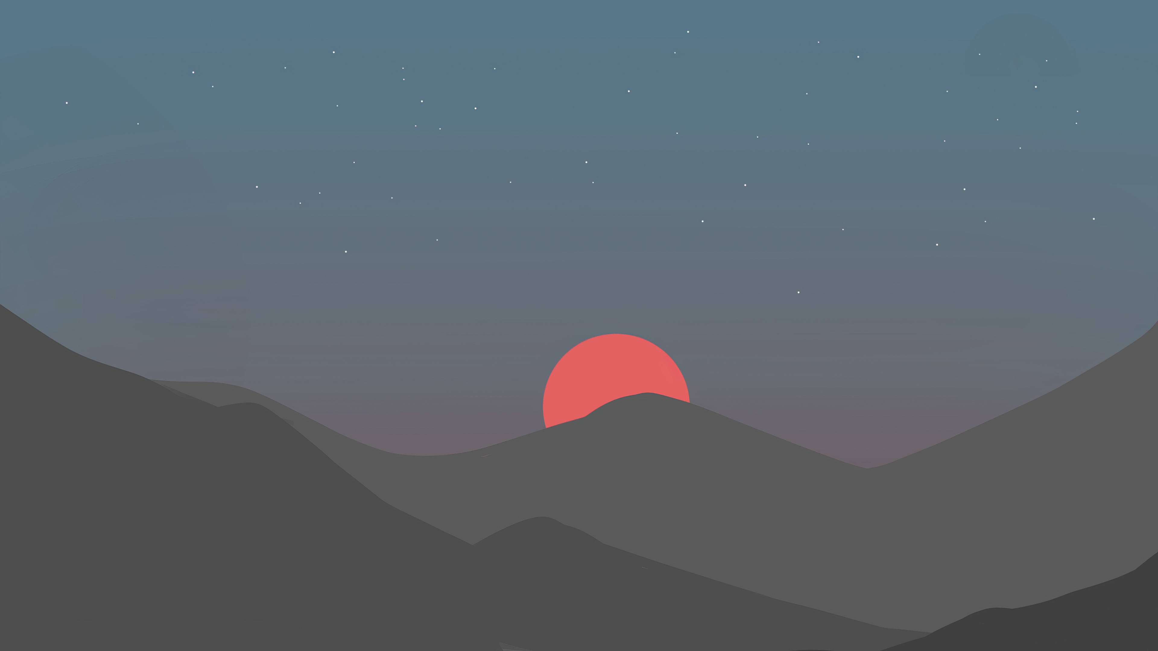 Minimalist Mountain Sunset with Stars 4K HD Wallpaper