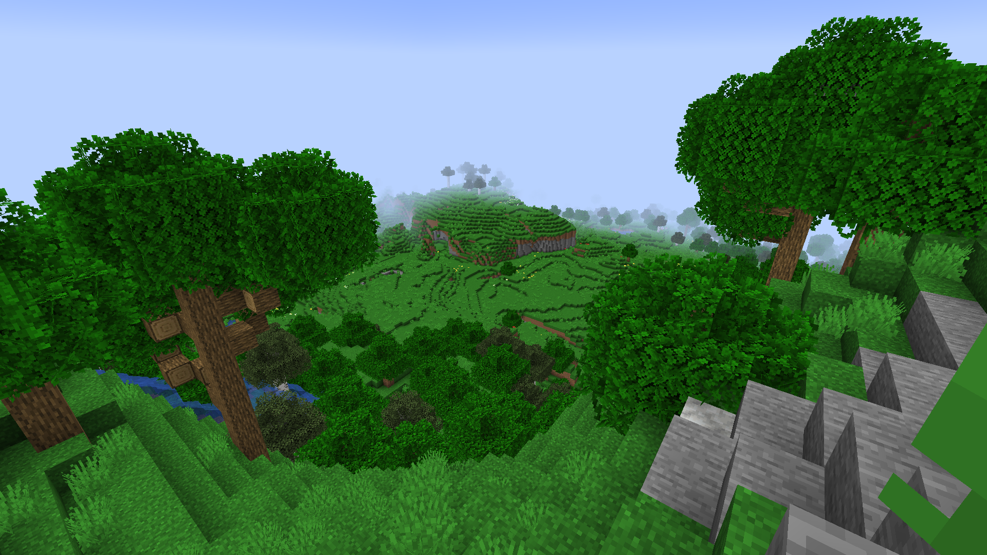 Minecraft landscape with trees and mountains HD Wallpaper