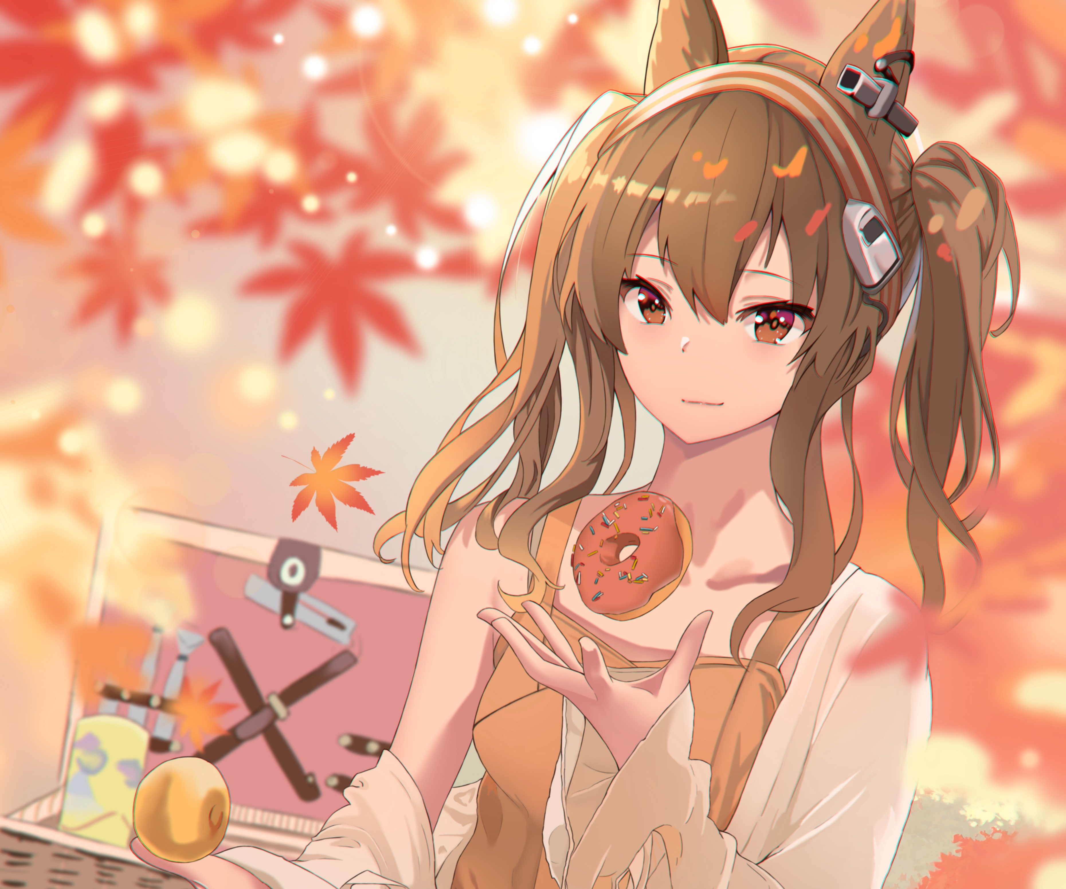 Angelina from Arknights with a donut HD Wallpaper