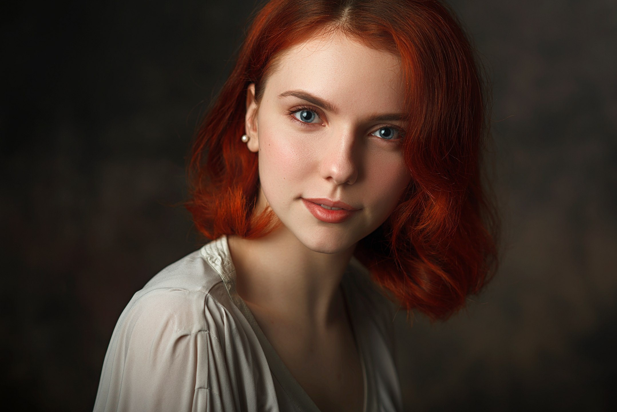 Woman with red hair and blue eyes HD Wallpaper