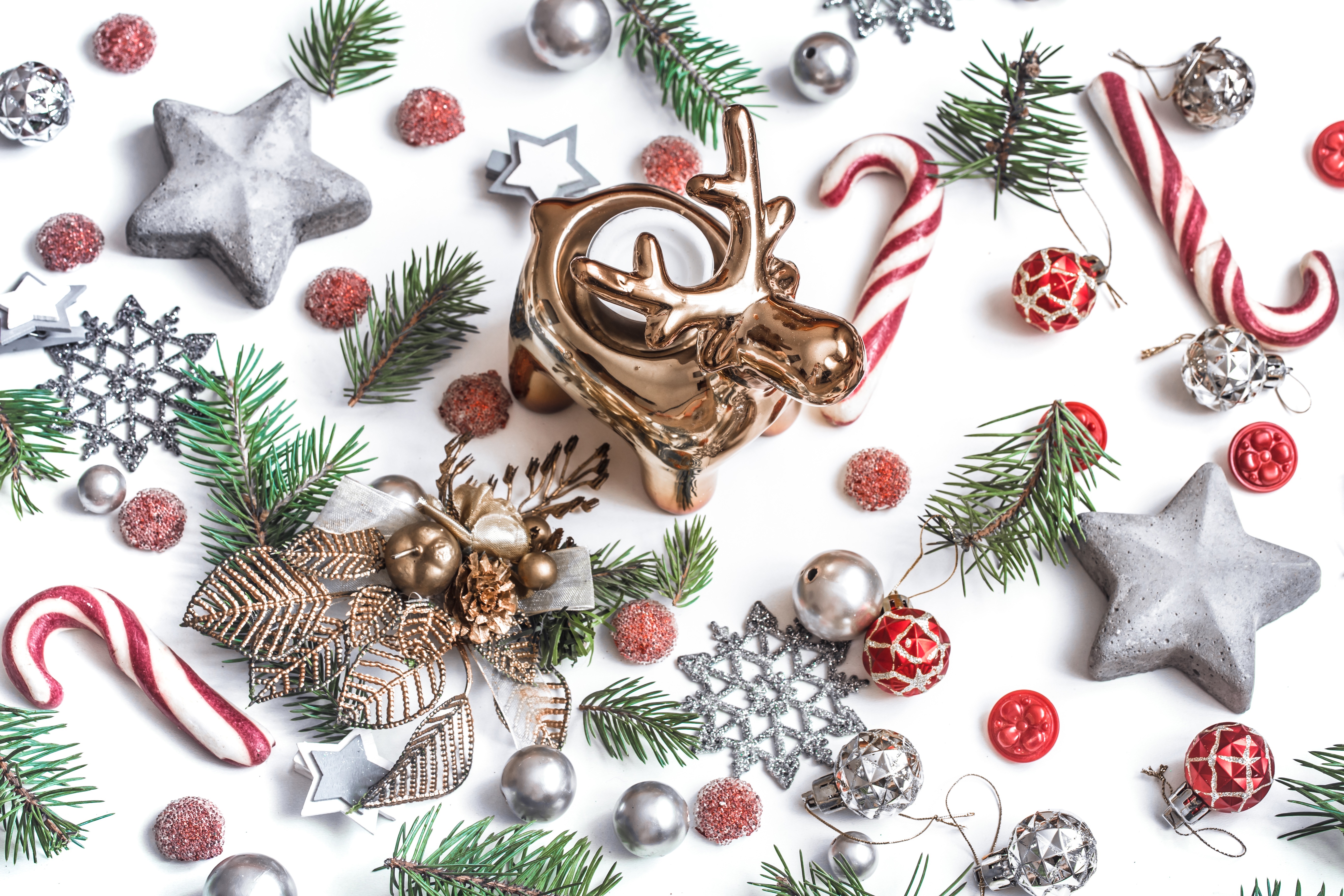 Christmas Ornaments and Candy Canes HD Wallpaper