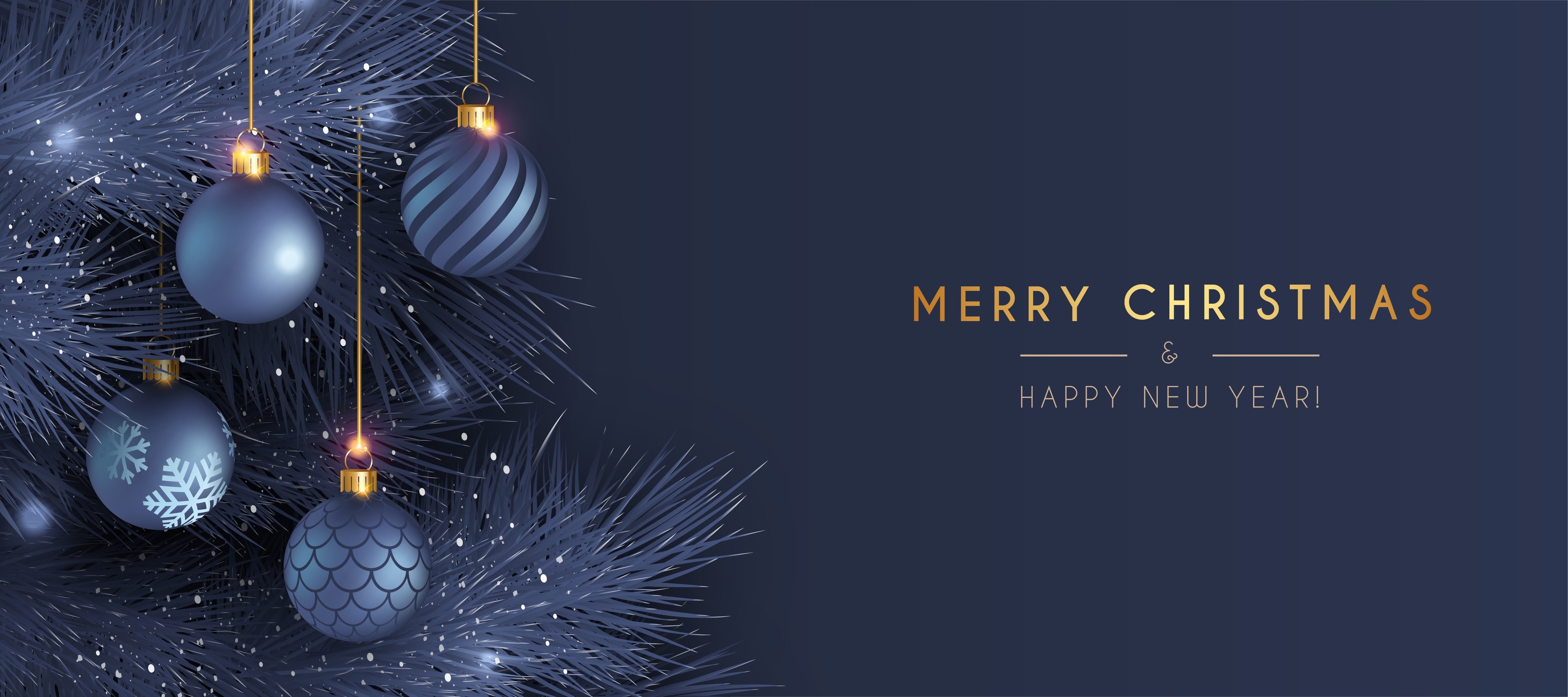 Merry Christmas and Happy New Year Banner with Ornaments HD Wallpaper
