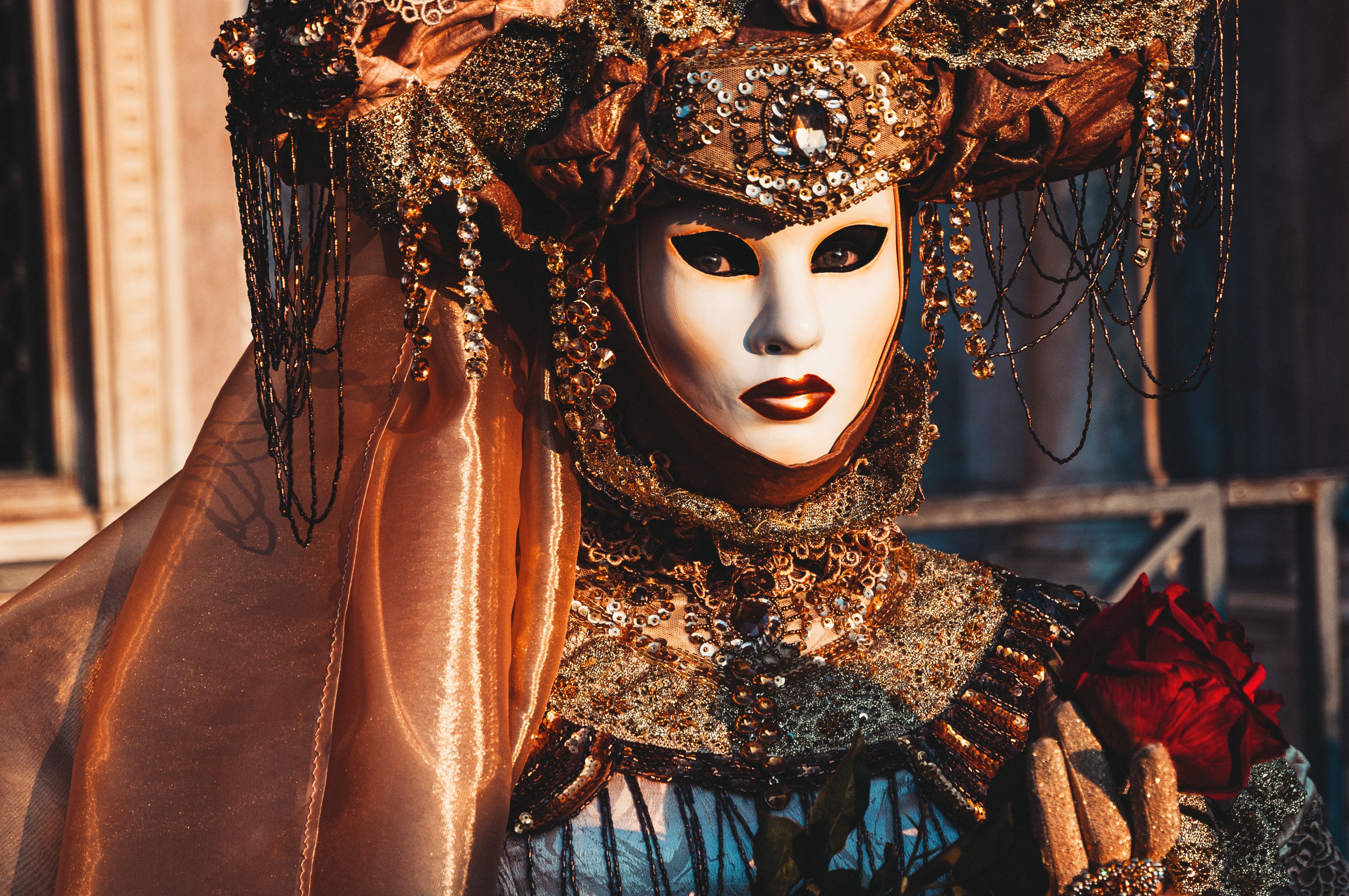 Woman in Venetian Mask and Costume HD Wallpaper