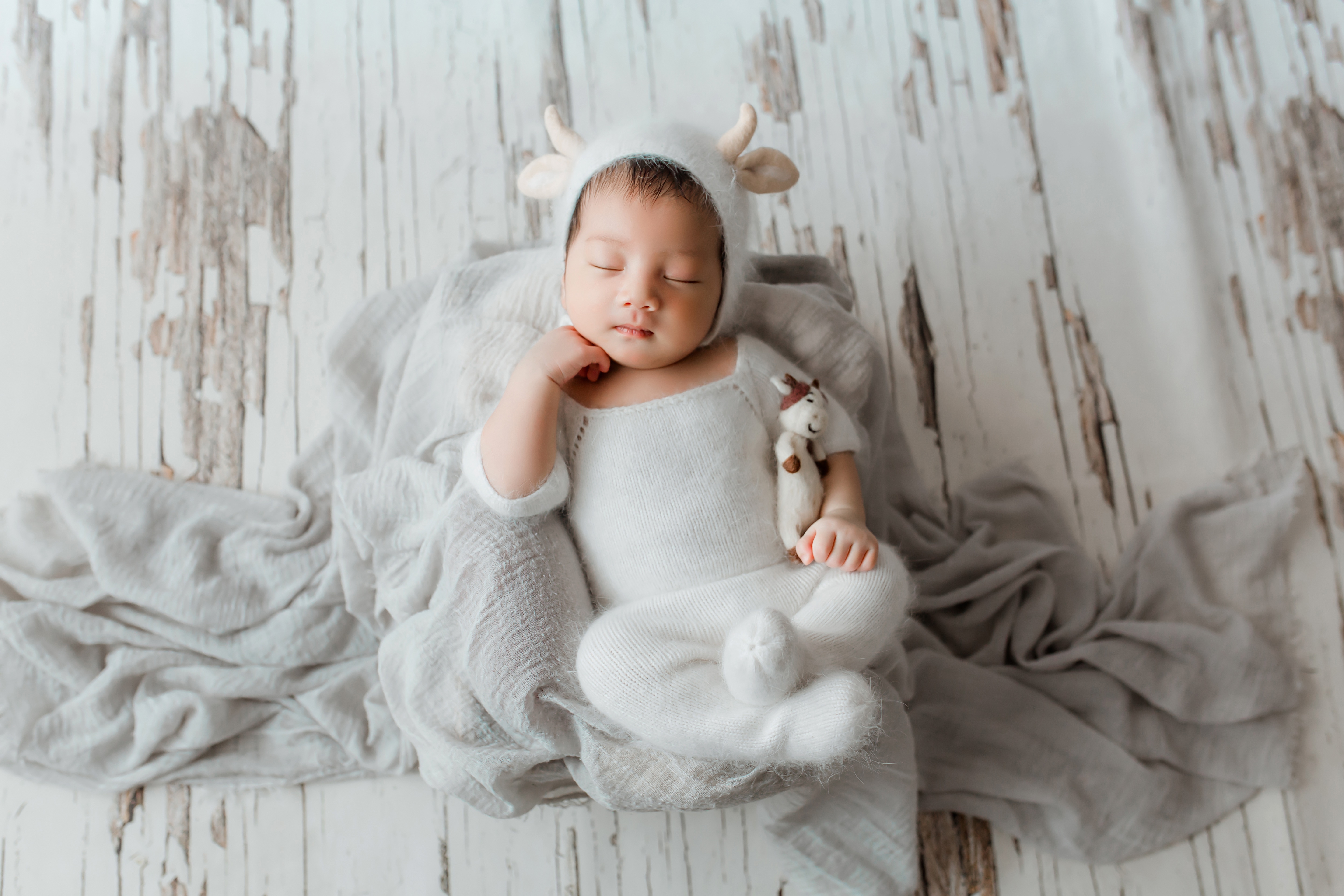 Baby in Cow Costume Sleeping with Toy HD Wallpaper