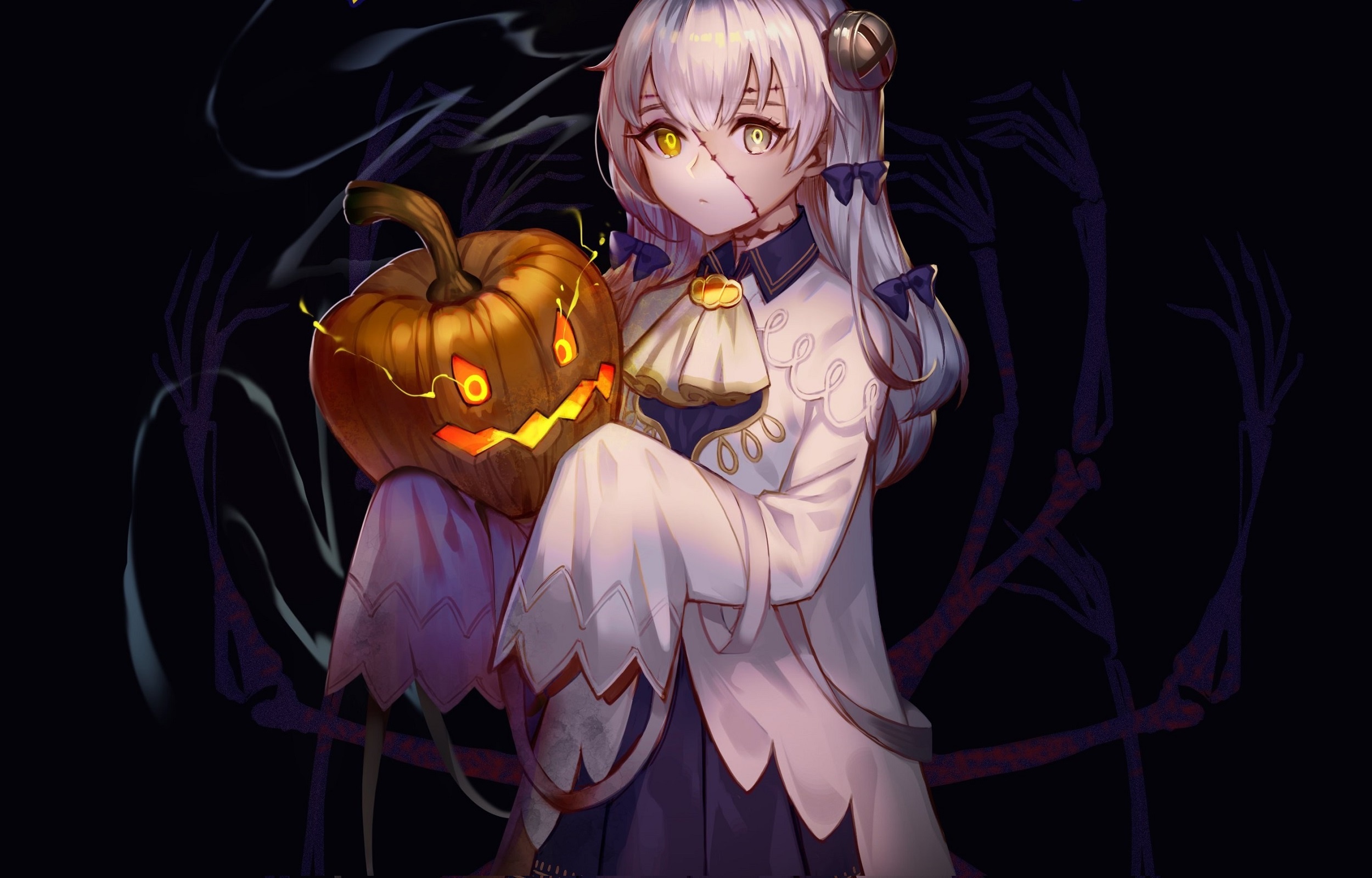 Girl with Jack-O-Lantern on Halloween HD Wallpaper