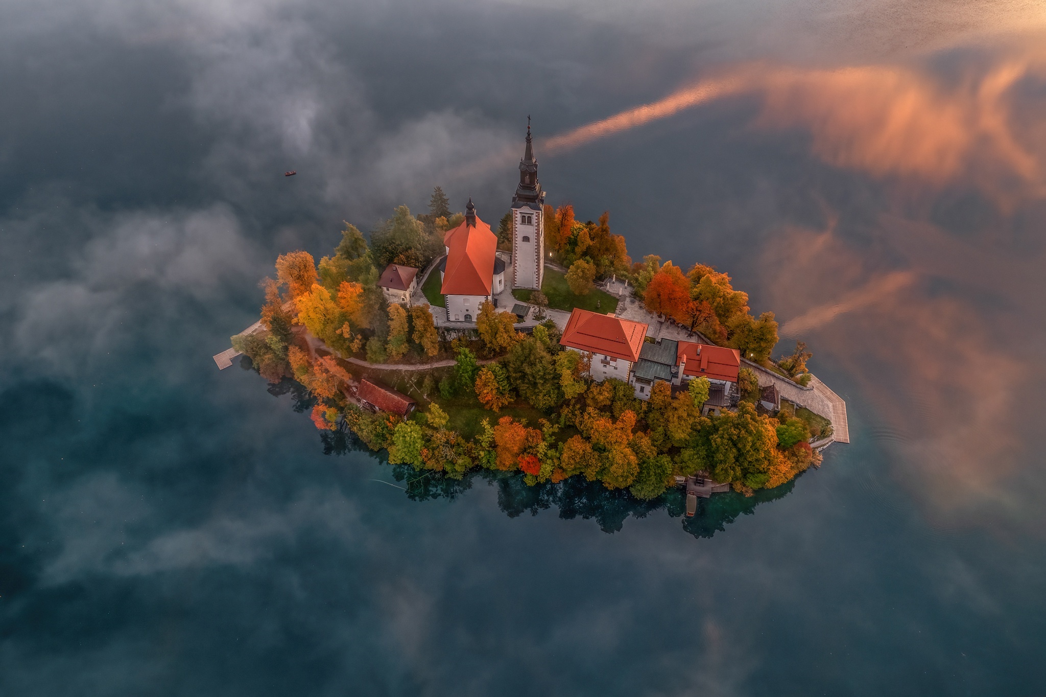 Assumption of Mary Church on an island in Slovenia HD Wallpaper