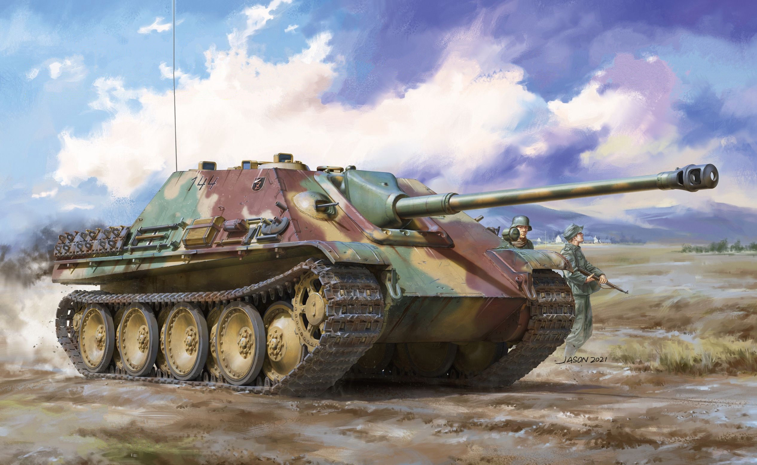 Jagdpanther tank with soldiers HD Wallpaper