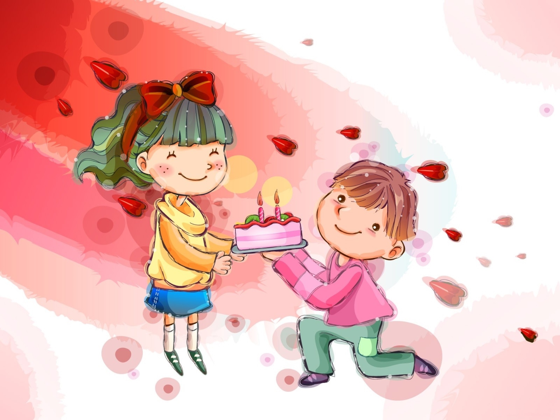 Children celebrating with a birthday cake HD Wallpaper