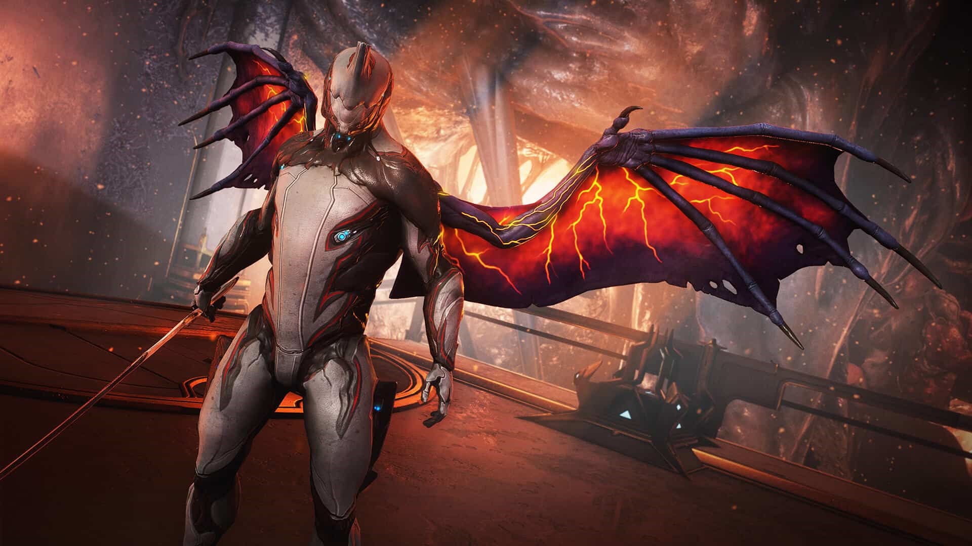 Warframe character with demonic wings HD Wallpaper