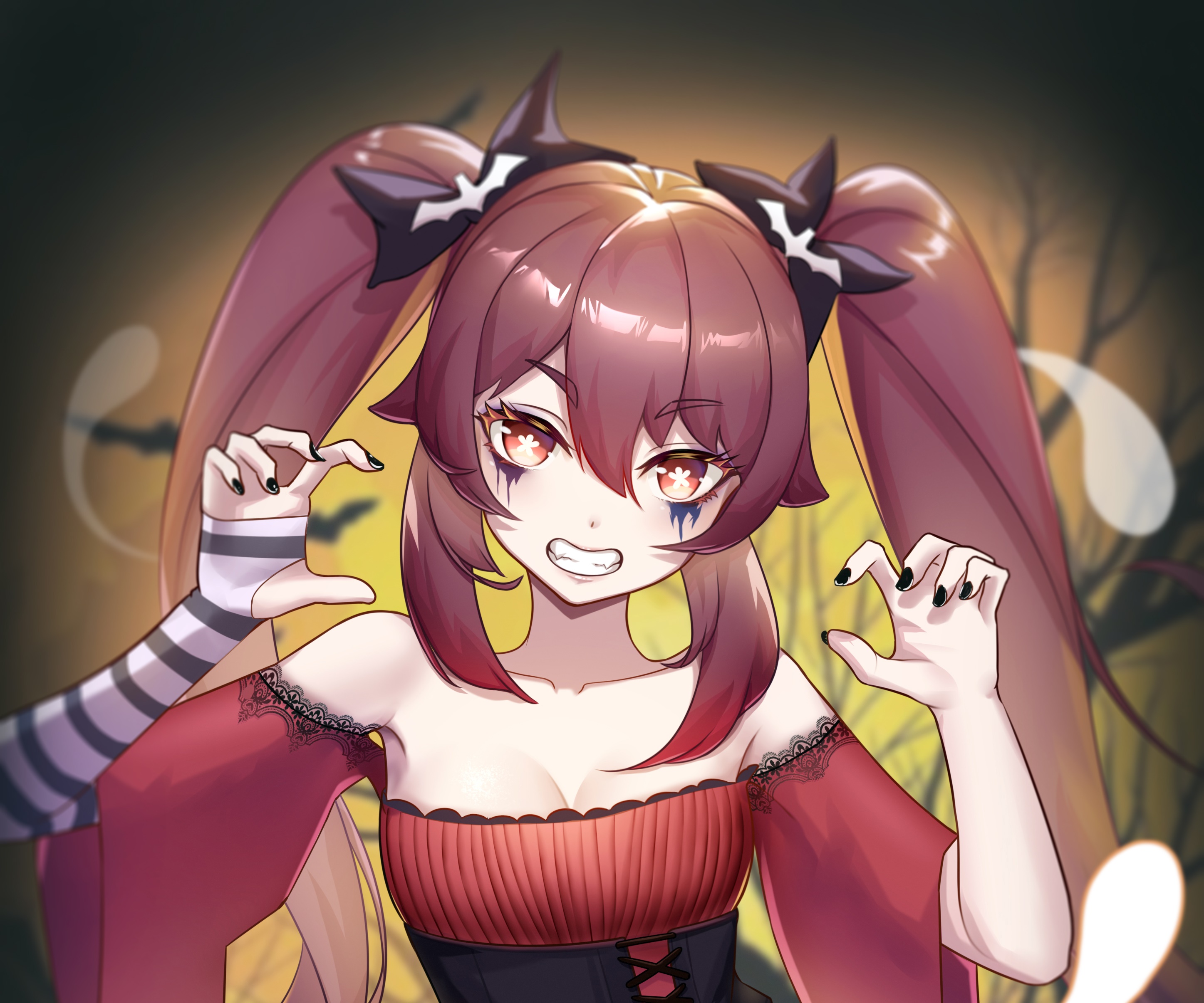 Hu Tao from Genshin Impact Halloween HD Wallpaper